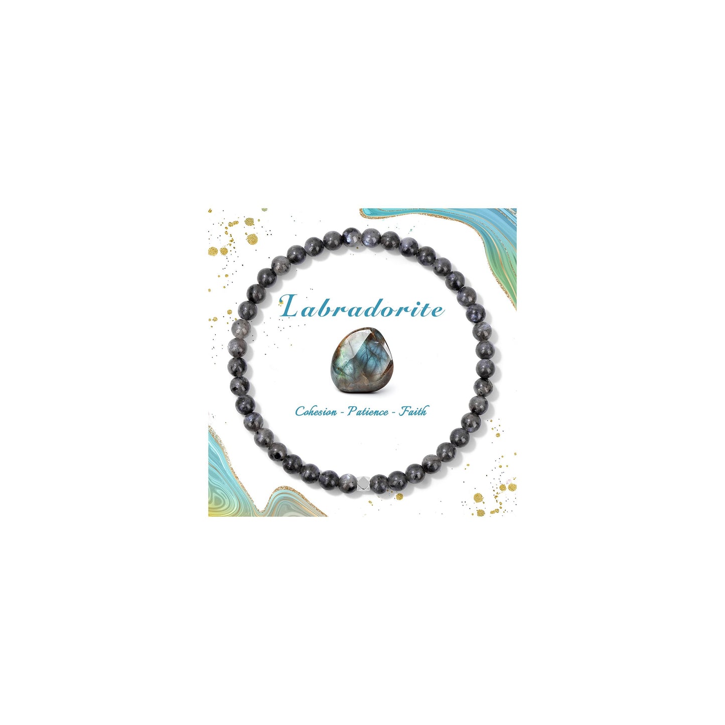 Raicegs 4MM Labradorite Beaded Bracelets Healing Crystal Bracelet for Women Men Natural Stone Handmade Stretch Bracelet Reiki Spiritual Jewelry