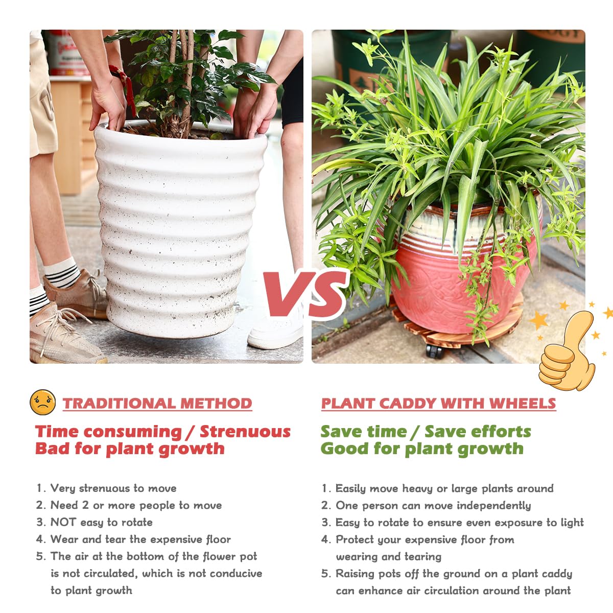 5 Pack Plant Caddy with Wheels Heavy Duty 13.5 Inch Wooden Plant Stand on Wheels Plant Dolly Rolling Plant Stand Plant Roller with Casters for Indoor and Outdoor with 5 Pack Plant Saucers, Round