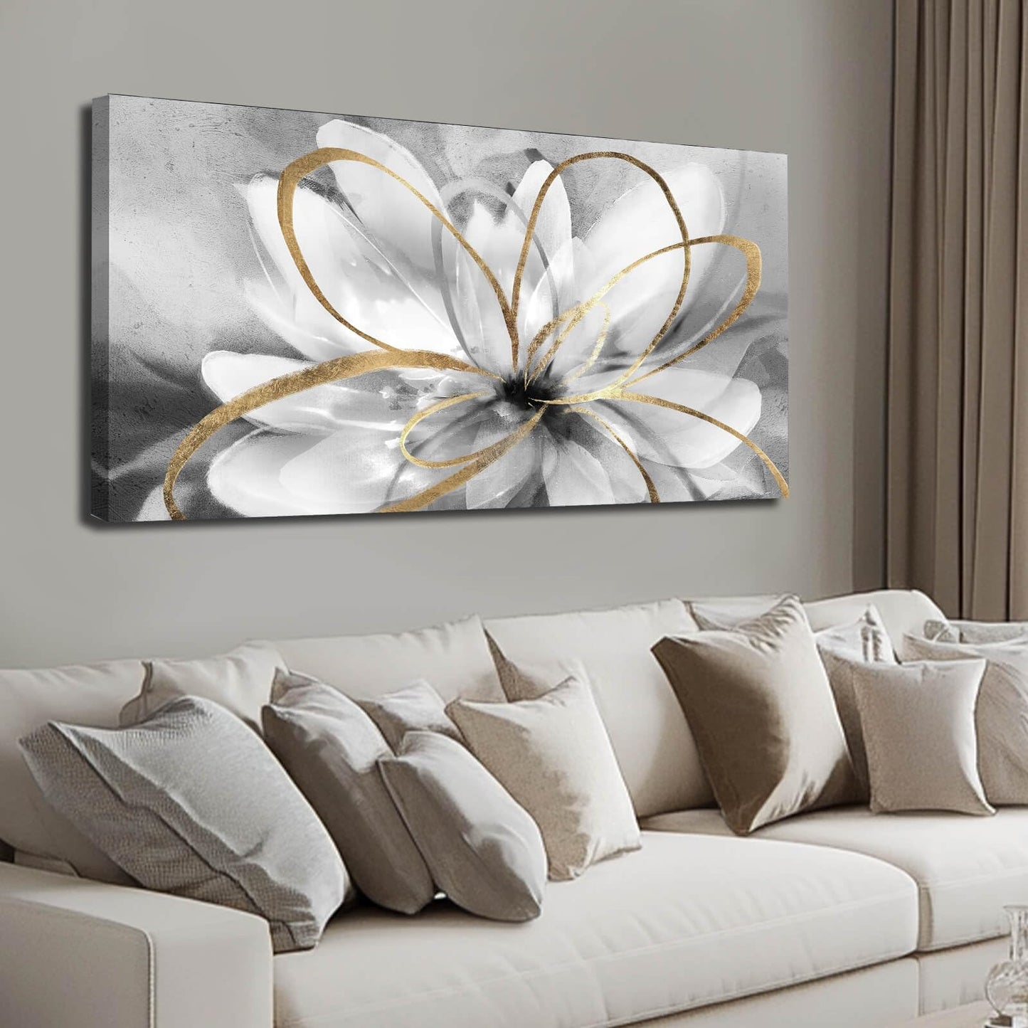 SOUGUAN Black and Grey Wall Decor Flower Art Work 20x40 Inch Line Paintings for Living Room Bedroom Office Wall Decorations