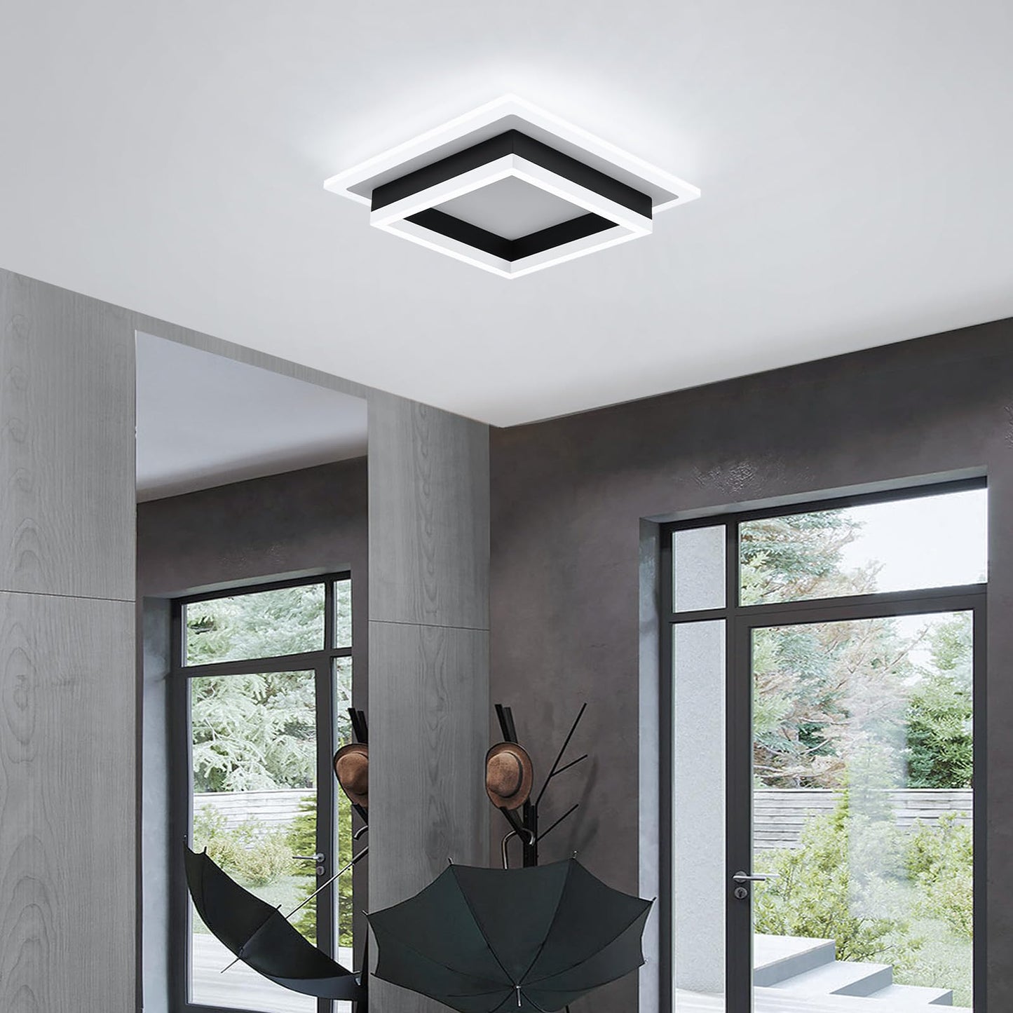 EIDISUNY 32W Modern LED Ceiling Light, Small Flush Mount Light Fixture, 6500K Cold White Ceiling Lamp, Square Hallway Lighting Fixtures for Living Room Bedroom Bathroom Kitchen (White, Cold White)