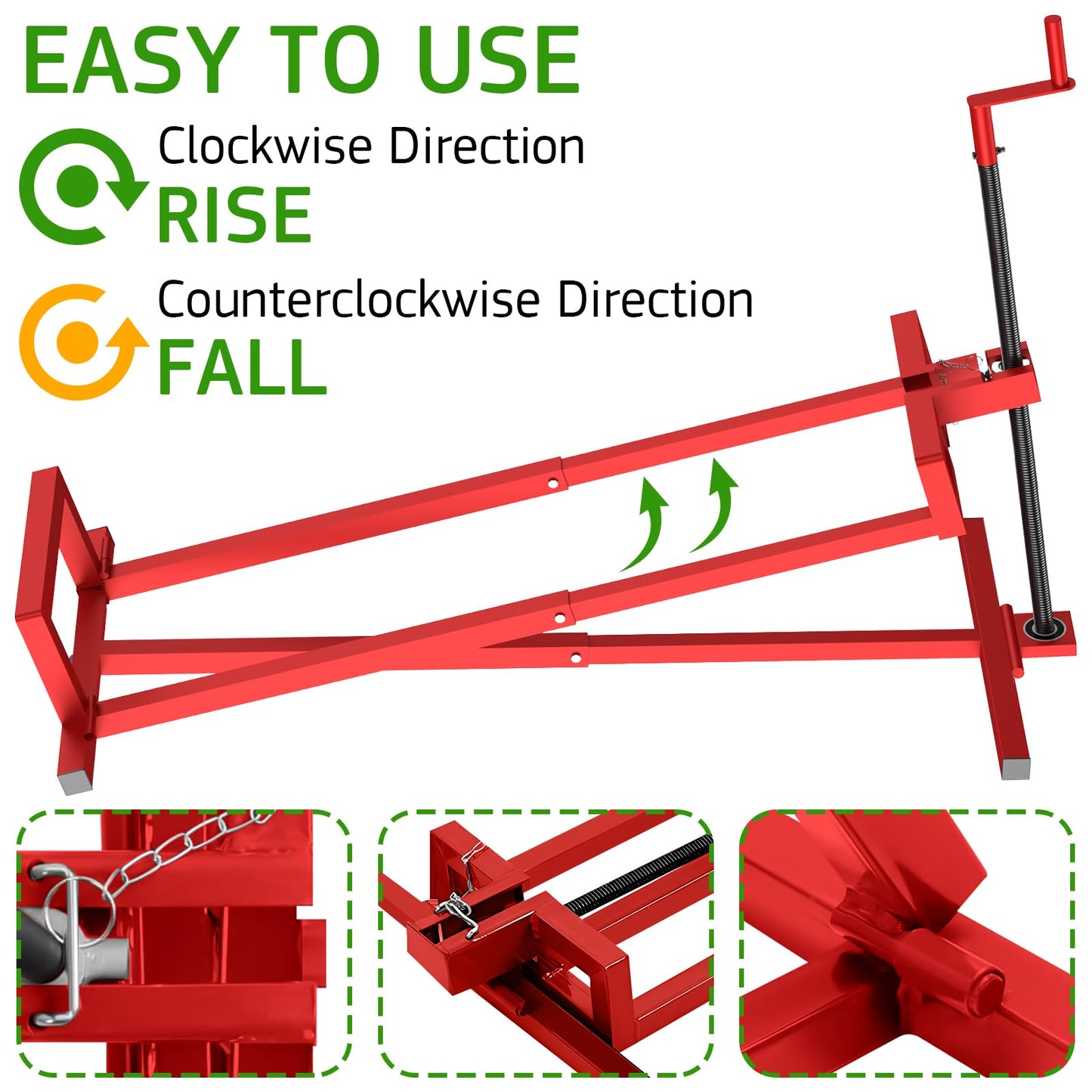 LESANM Lawn Mower Lift Jack, Lifting Platform 882 Lbs Capacity Telescopic Maintenance Jack for Garden Tractors and Riding Lawn Mower with Manual Handle & Power Tool Extension Handle - Red