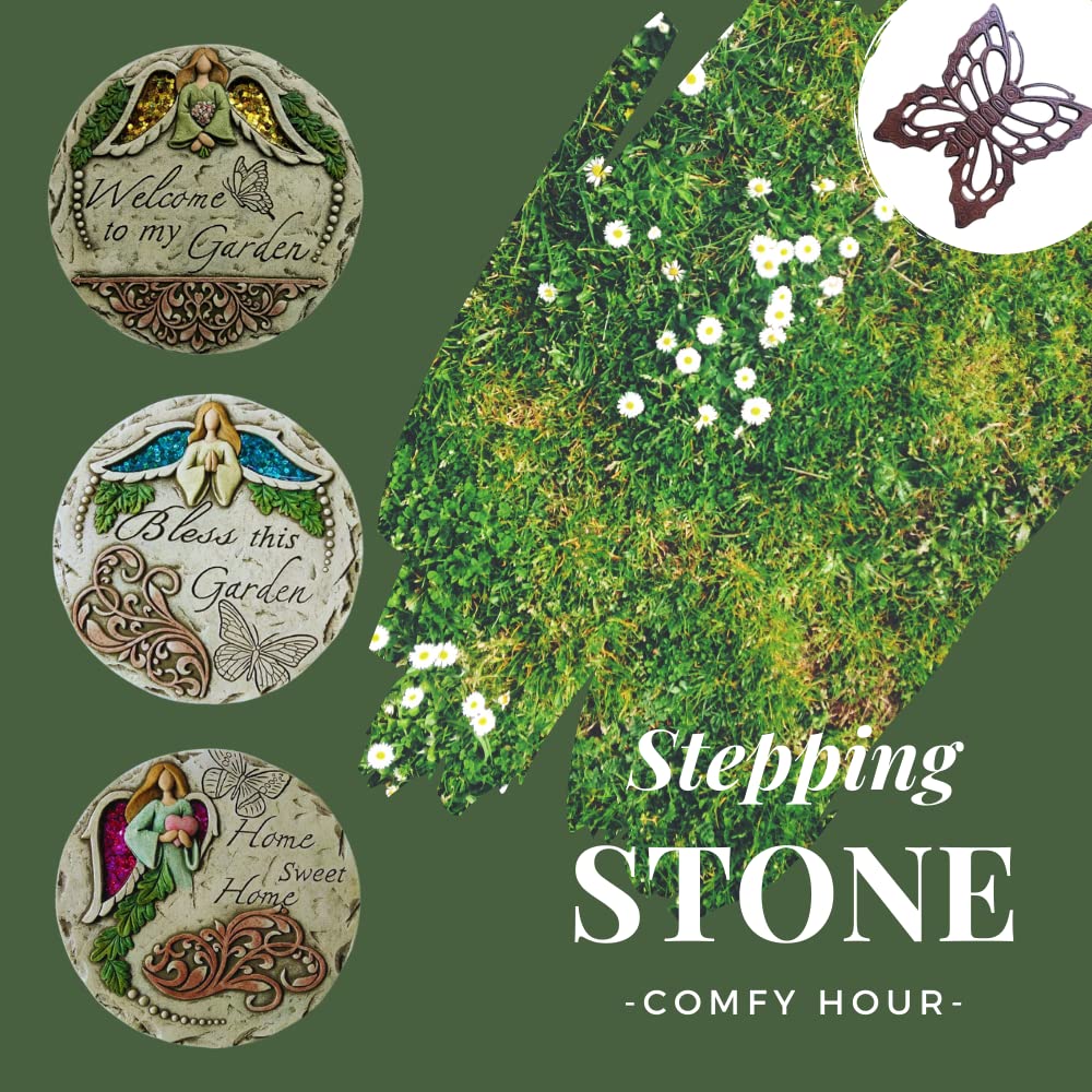 Comfy Hour 10" Frog Garden Stepping Stone, Welcome Friends Concrete Decorative Plaque, Artisan Crafted Walkway Accent for Outdoor Patio & Lawn, Green & Grey, 1 Unit
