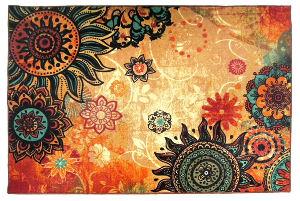 EUCH Contemporary Boho Retro Style Abstract Living Room Floor Carpets,Non-Skid Indoor/Outdoor Large Area Rugs,20"x31" Lotus