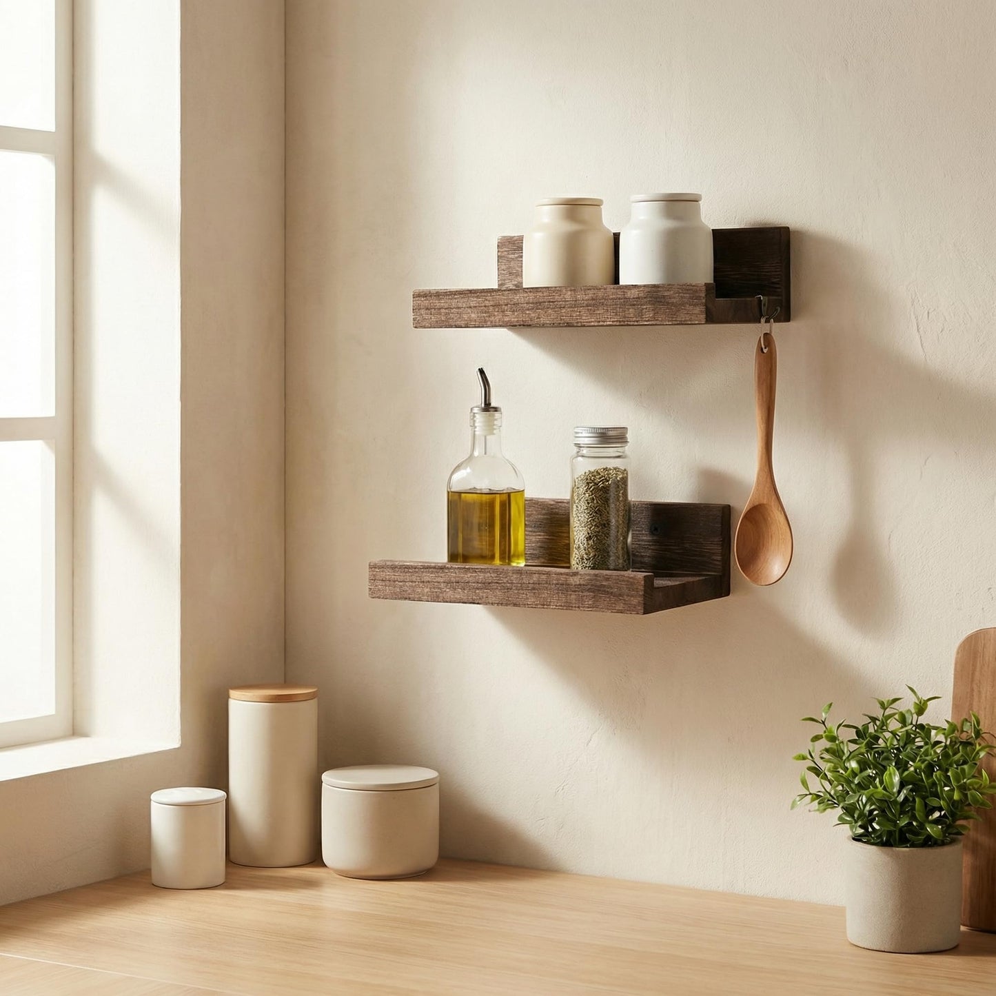 Z metnal Mini Floating Shelves, Small Natural Wooden Display Wall Shelf for Picture Ledge, Pawlownia, Wall Mounted, 8 x 5.5inch, 2 Pack