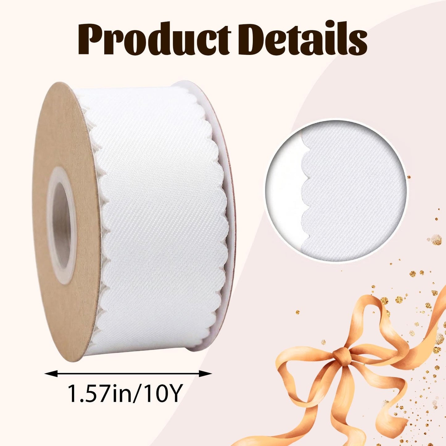 Vickasi Holiday Bow Ribbons for Holiday Birthday Accessory Decor, Spring White Floral Edge Ribbons for Bow Making, Wedding Birthday Ribbon Bows Accessories