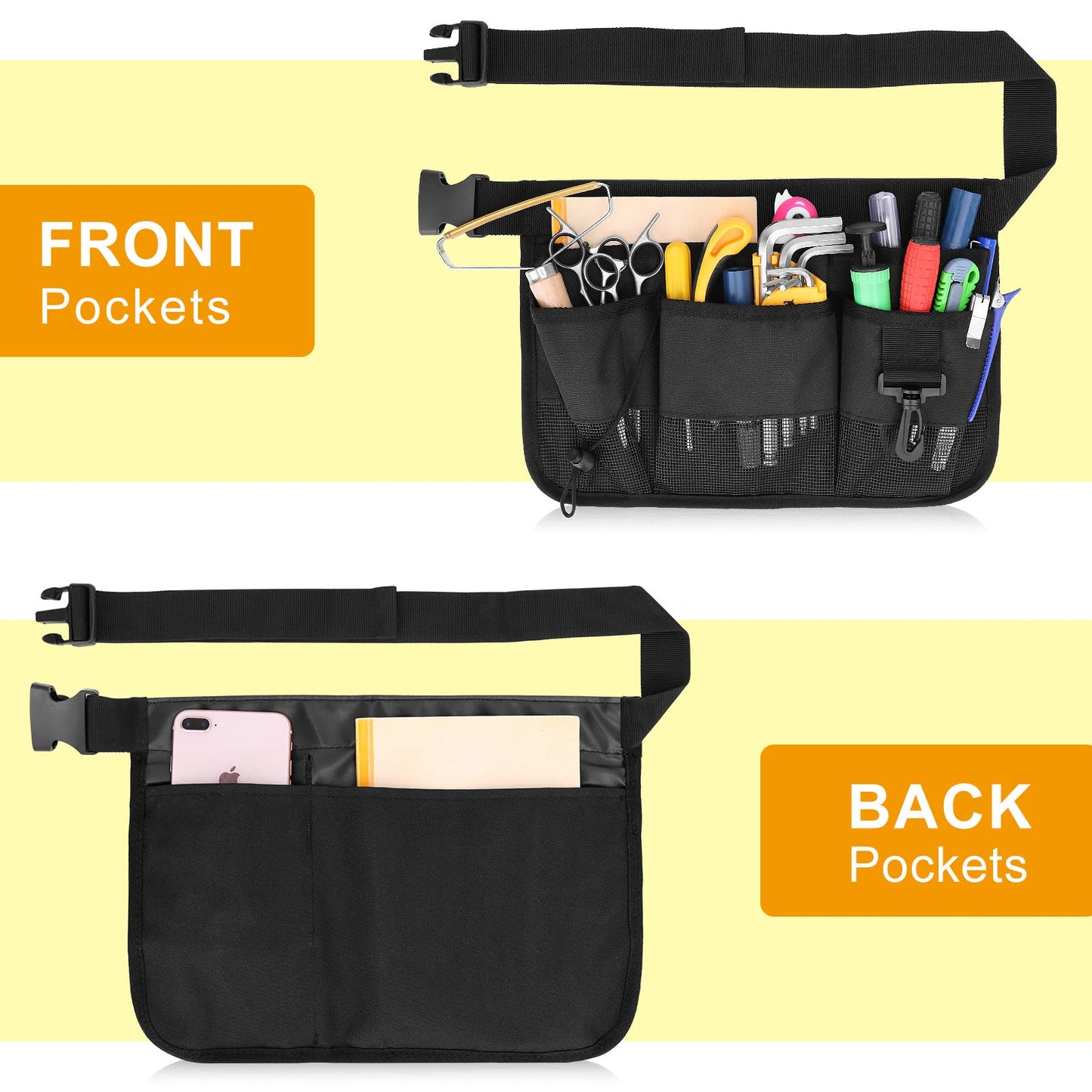 Geboor Gardening Tool Waist Bag Belt Heavy Duty Oxford Tool Apron with 7 Pockets of Different Sizes and Depth (Black)