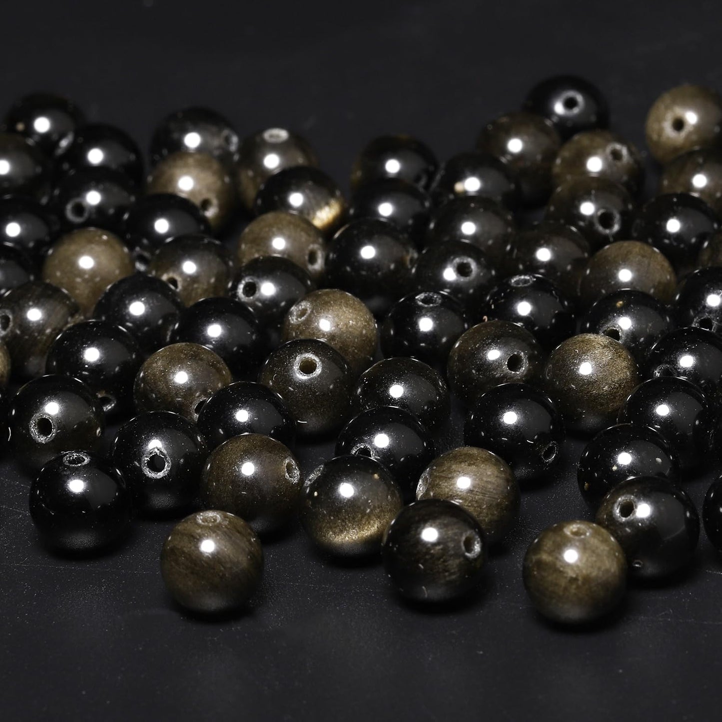45pcs 8mm Natural Stone Beads Gold Obsidian Beads Energy Crystal Power Gemstone for Jewelry Making, DIY Bracelet Necklace