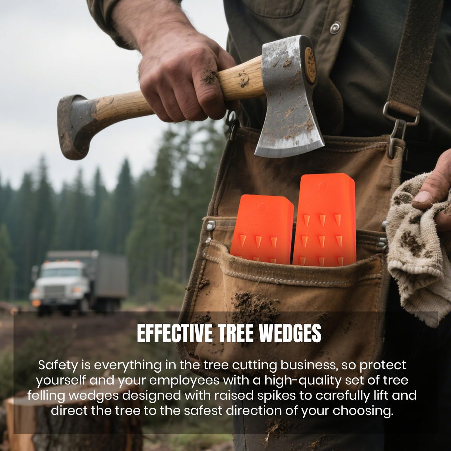 6 Pack Tree Felling Wedges with Spikes for Safe Tree Cutting – 2 Each of 10", 8” and 5.5” Wedges with Storage Bag; 6 Felling Dogs to Guide Trees Stabilize and Safely to Ground for Loggers and Fallers