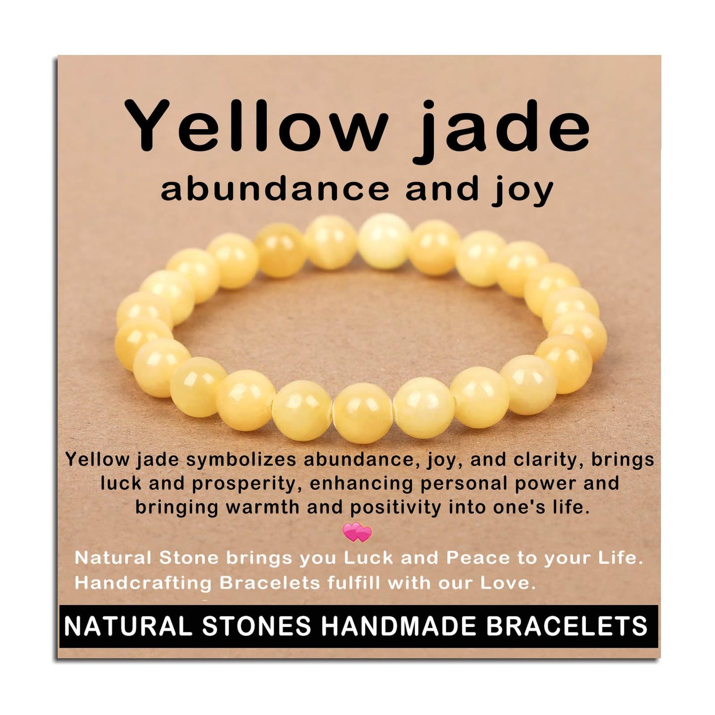 AD Beads Handmade Gemstone Stretch Elastic Bracelet Crystal Healing Reiki Nature's Beauty and Spiritual Essence Unisex (8mm, Yellow Jade (Abundance and Joy))