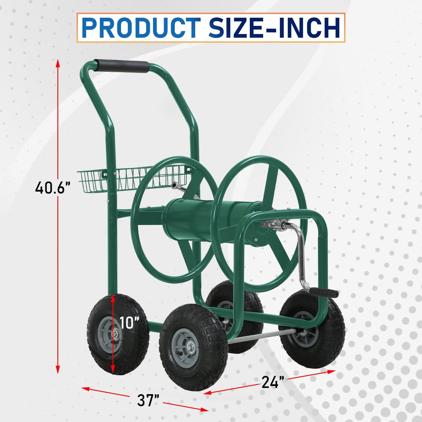 FDW Garden Hose Reel Cart, Water Hose Cart with 4 Wheels, Hold Up to 300 ft of 5/8’’ Hose，Heavy Duty Powder-Coated Steel Planting with Storage Basket, for Garden, Yard and Lawn