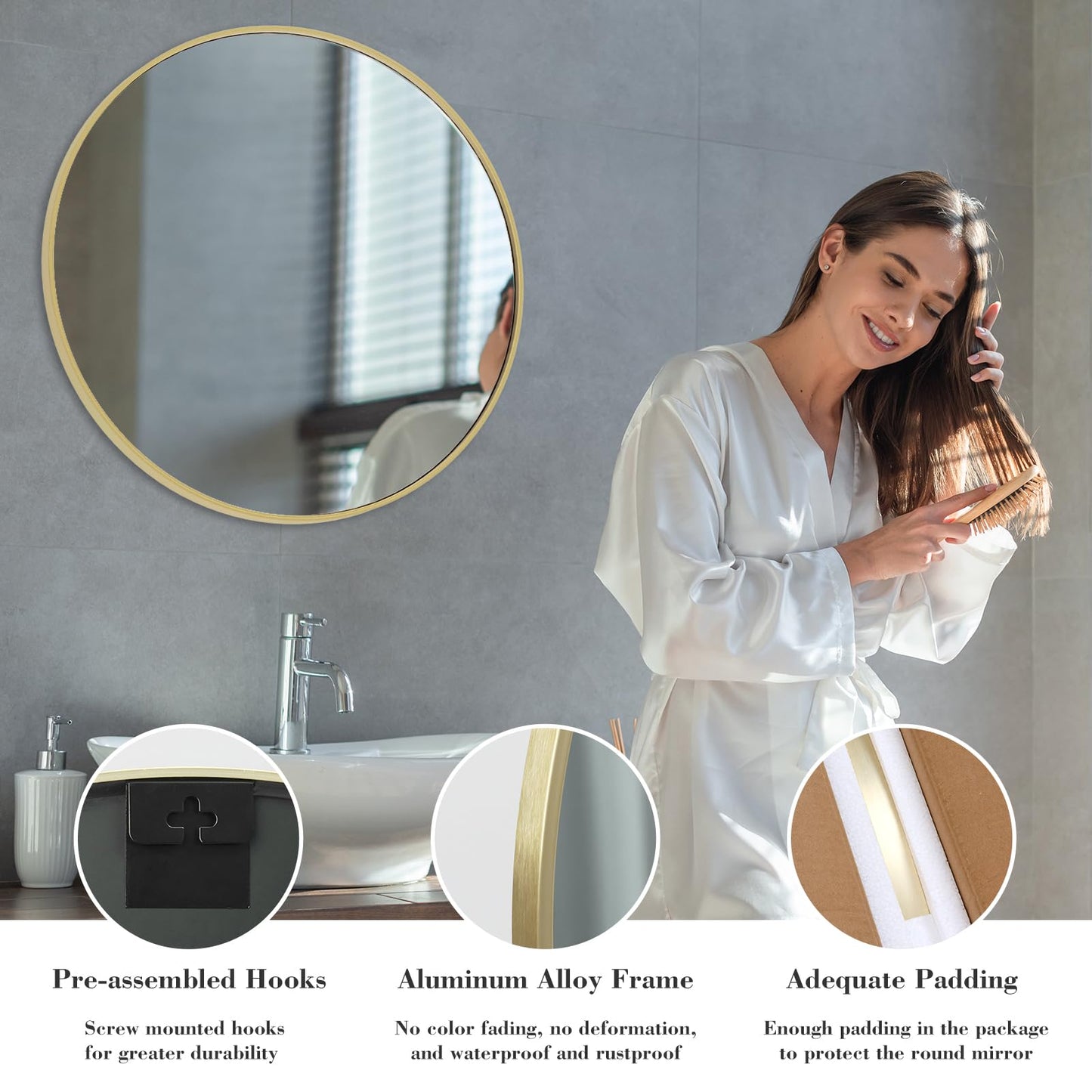 NEWBULIG Gold Round Wall Mirror 30 Inch, Bathroom Mirrors for Over Sink, Wall Decor for Bathroom, Entryway, Bedroom, Vanity