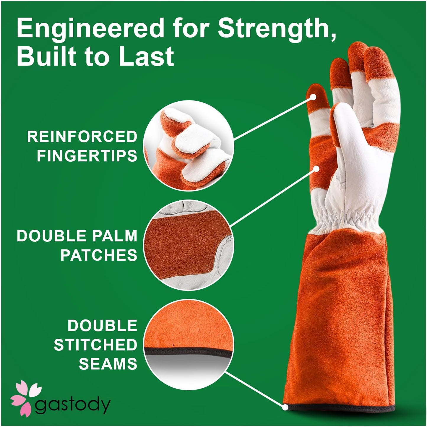 Gastody Long Sleeve Leather Gardening Gloves for Women & Men – Thornproof & Puncture Resistant Cowhide Work Gloves – Heavy Duty Yard Work, Pruning, Landscaping, Welding, Construction L
