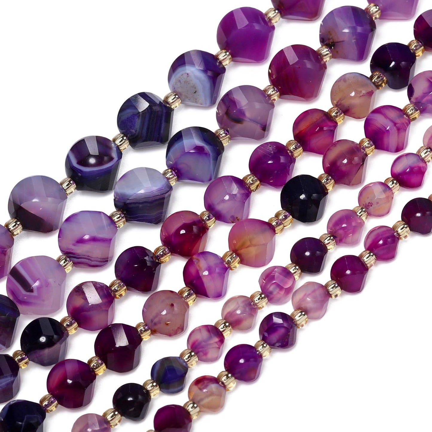 Yochus 42pcs Natural Purple Striped Agate Stone Beads for Bracelet，2strands 6mm Facted Twist Loose Gemstone Beads for Jewelry Making DIY Craft Necklace Earring