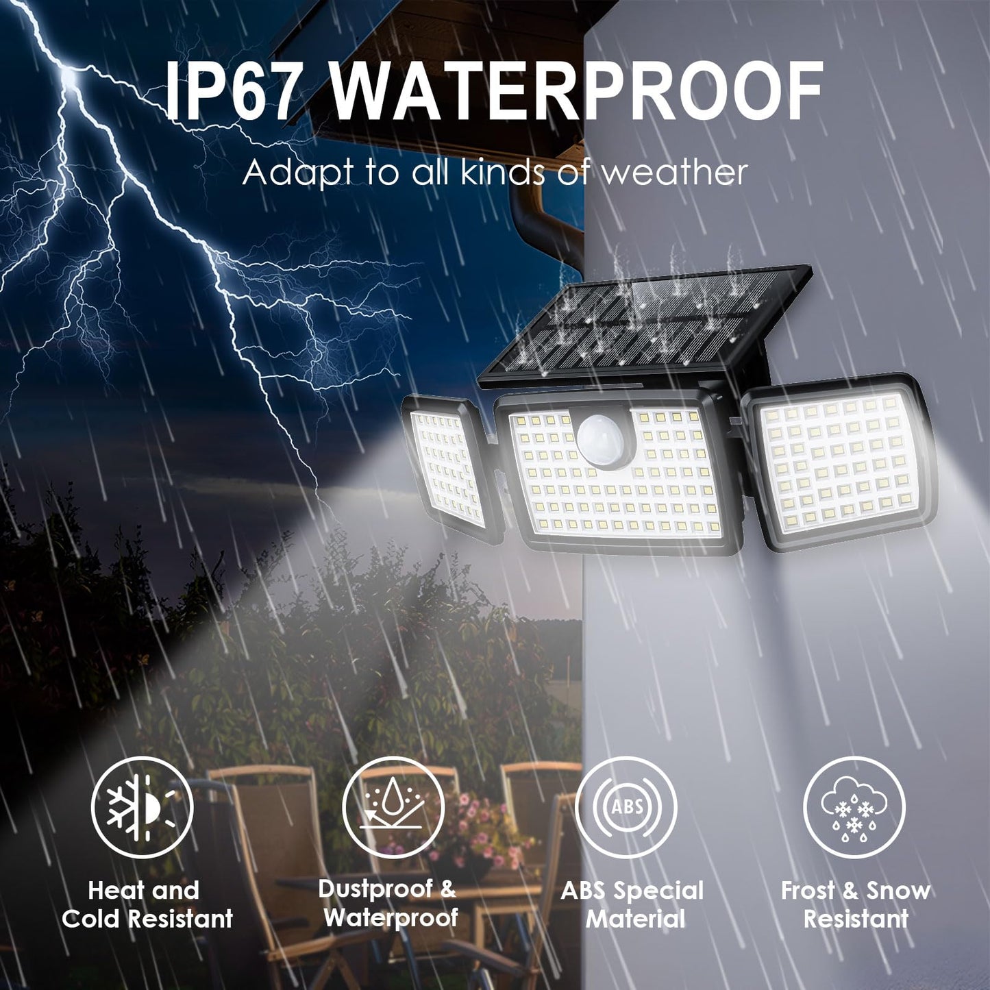 MIHANI Solar Flood Lights Outdoor, 2500LM Motion Sensor Security Lights with 270° Wide Angle, IP65 Waterproof, 3 Heads Solar Outdoor Lights for Patio, Yard, House, Garage (Non-Remote, 2 Pack)