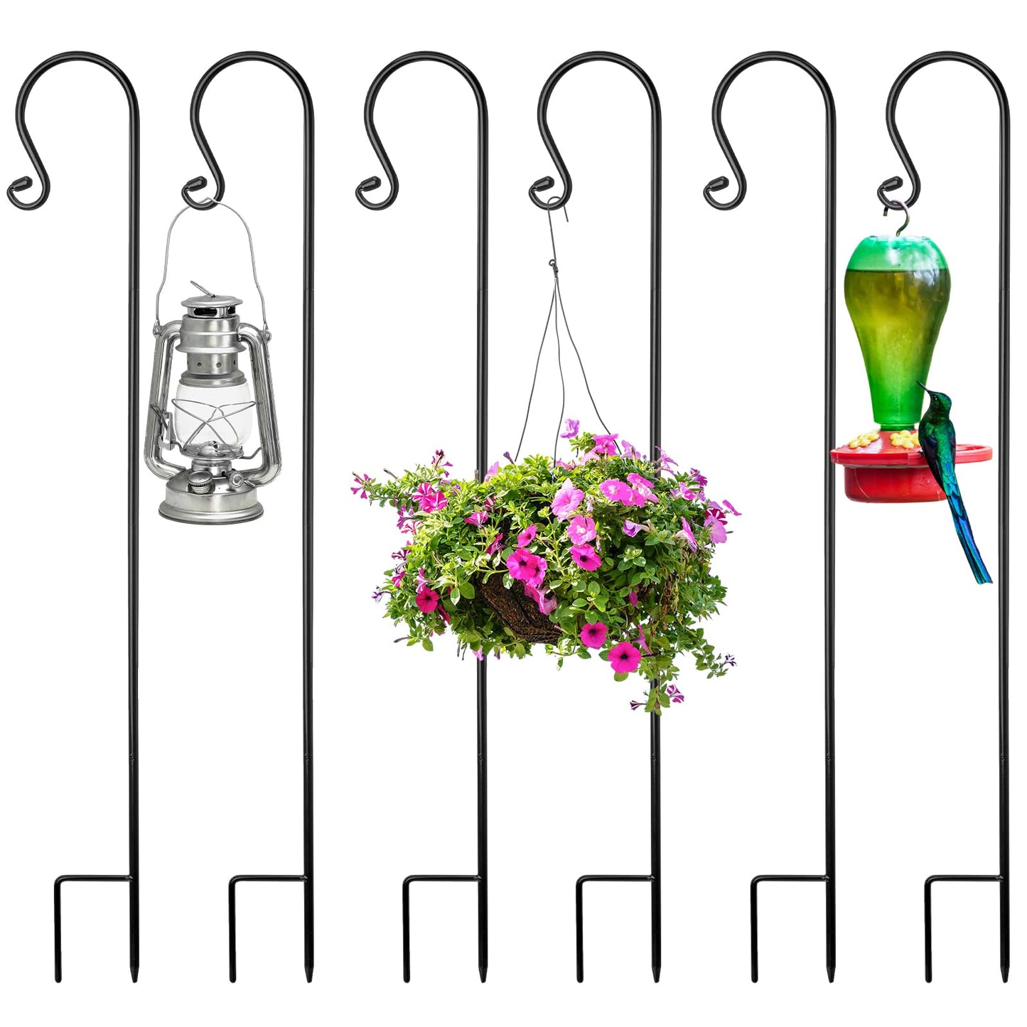 MorningRo 6 Pack Shepherd Hooks for Outdoor 32inch 1/3 Inch Thick Shepherd Metal Curled Garden Hook for Lanterns Hanging Plant Baskets Solar Lights Bird Feeders Wedding Decor, Black
