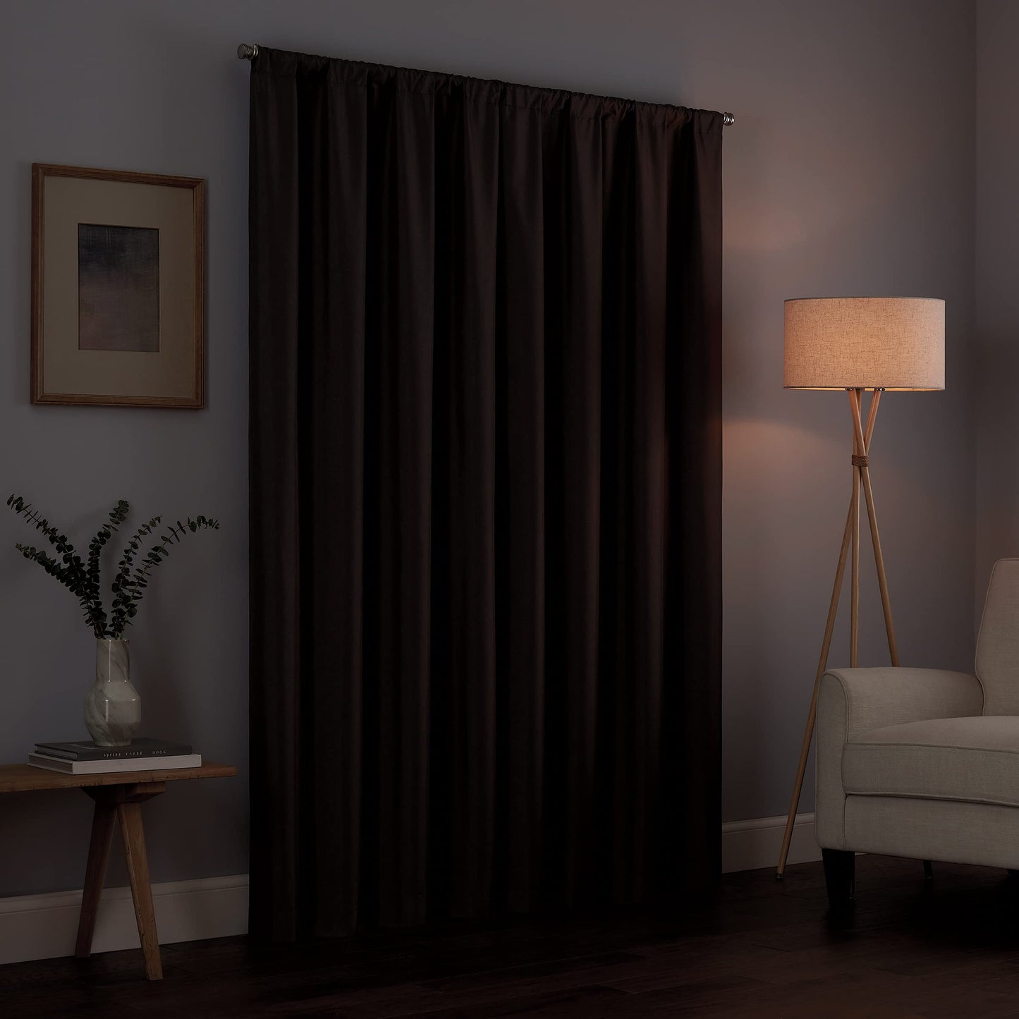 ECLIPSE Kendall Modern Blackout Thermal Rod Pocket Window Curtain for Bedroom or Living Room (1 Panel), 42 in x 84 in, Black