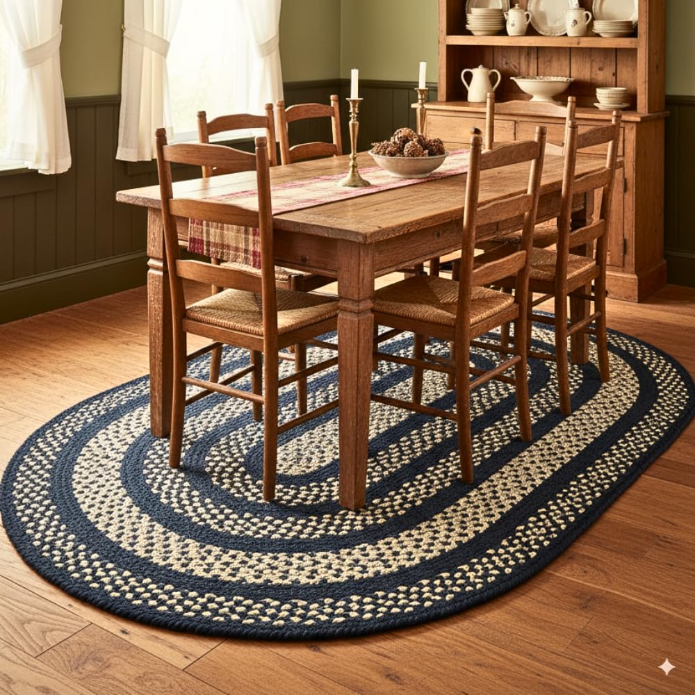 Charleston Oval Braided Rugs 27x45 - Ideal as Black and Tan Kitchen Rugs for Primitive Decor