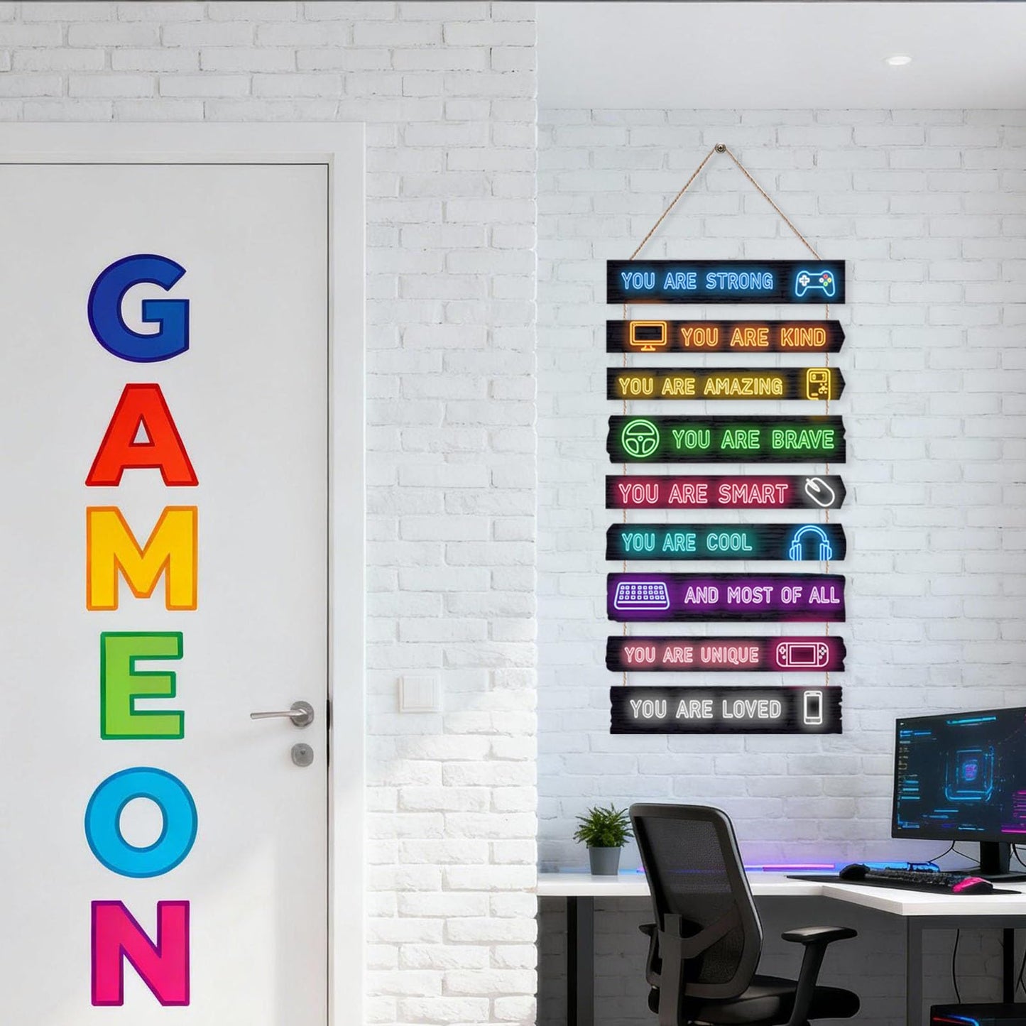 Game Room Decor for Boys, 9-Piece Gaming Wall Art with Inspirational Quotes, Gamer Themed Wooden Signs for Kids Bedroom, Video Game Playroom & Boys Room Wall Decor