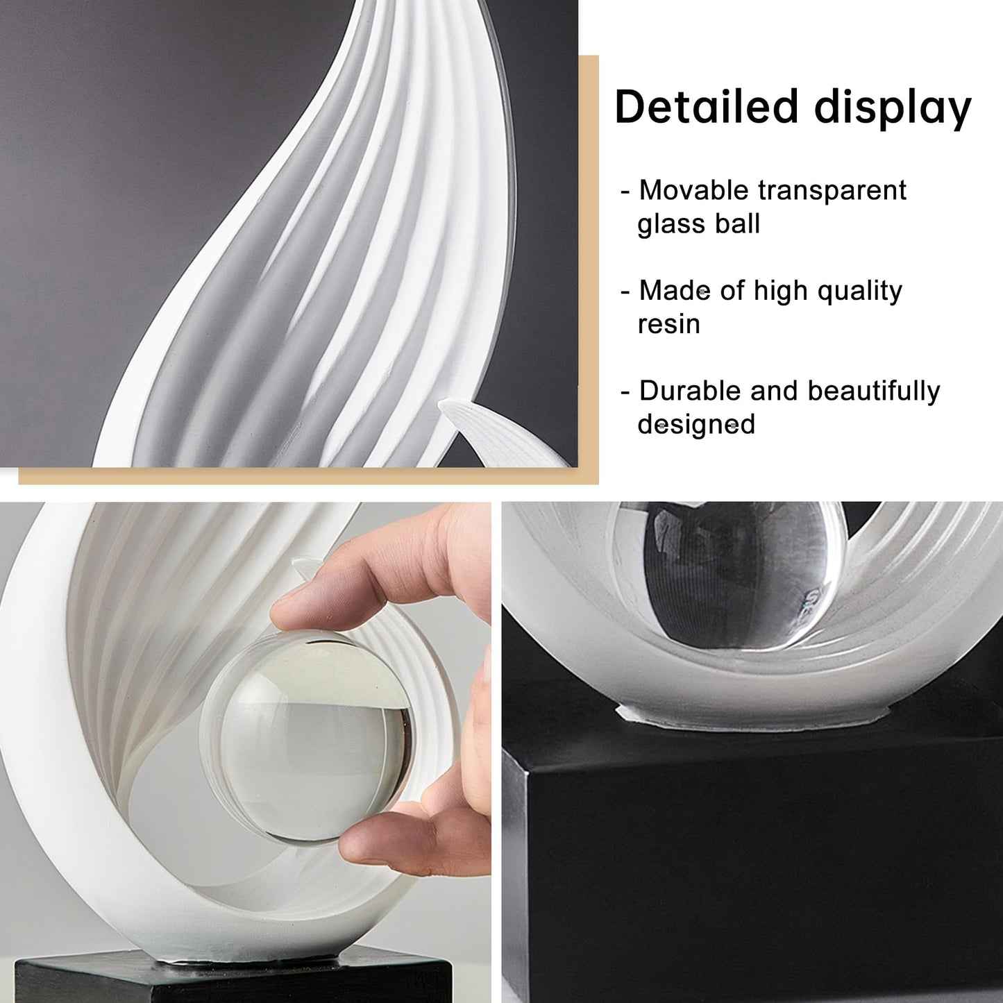 FJS Home Decor Modern White Statue Living Room Decor, Resin Shelf Decor Accents, Abstract Art Sculptures Decorations for Bookshelf Dining Room Office Coffee Table TV Stand