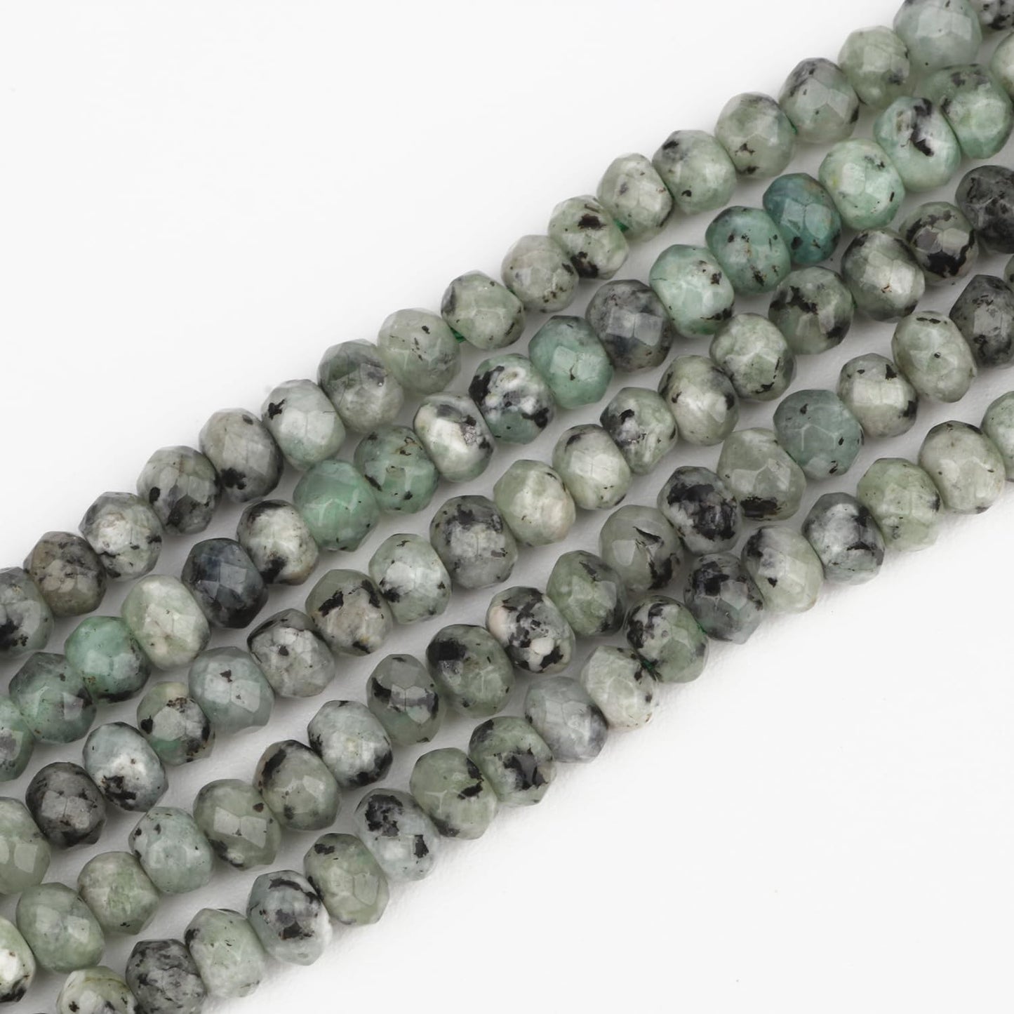 2 String 220PCS 3x5mm Natural Green Color Speckled Beads for Jewelry Making, Songxi Facted Loose Gemstone Beads for DIY Bracelet Necklace Making Supplies with Energy Healing Chakra Power