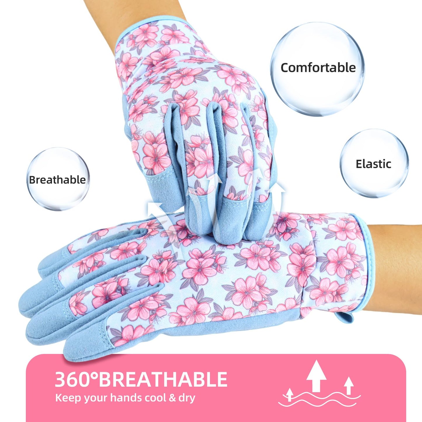 PLAYWO Gardening Gloves for Women Cute Garden Gloves Breathable Women's Work Gloves for Pruning Weeding Planting potting Gardening Gifts, Medium