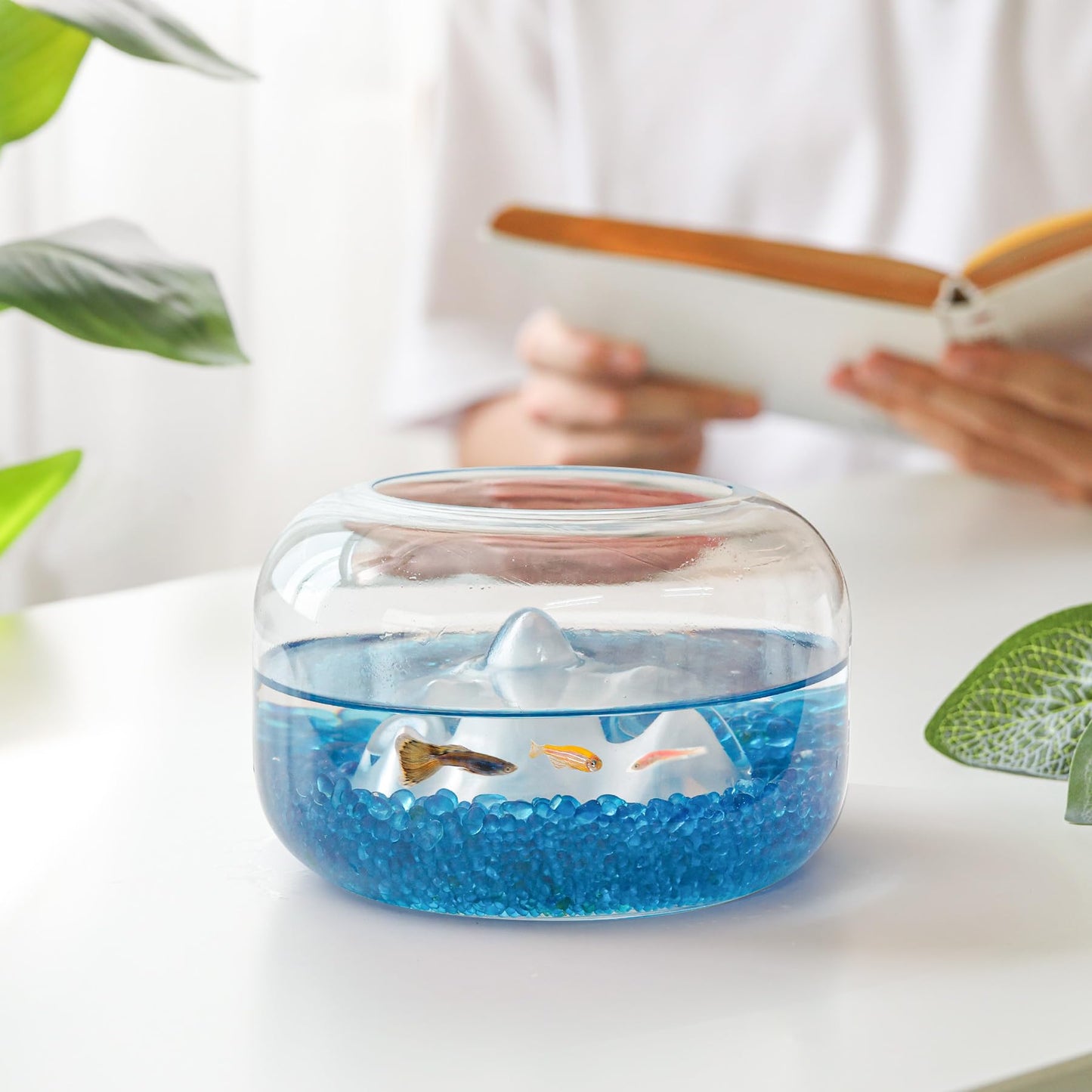 T4U Fish Tank Gravel 2 LB, Tumbled Small Rocks for Aquarium, Glass Beads for Vases, Succulent Rocks for Plants, Aquarium Gravel Decorative Pebbles for Terrarium Crafts Vase Filler, Blue