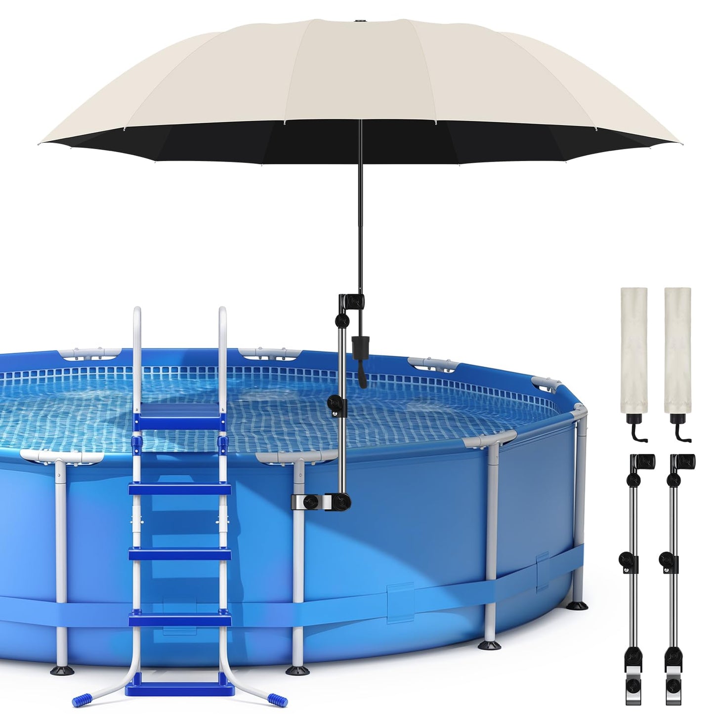 2 Pack Pool Canopy Shade for Above Ground, 50" Chair Umbrella with Clamp Adjustable, Portable UPF 50+ UV Protection Outdoor Umbrella for Patio/Backyard/Beach/Camp Trolley/Strollers/Golf Carts (Beige)