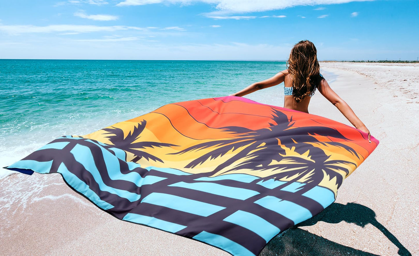 WIWIGO Beach Blanket Waterproof Sandproof Beach Mat 79" X 83"/10'x9'for 2-8 Adults Quick Drying Outdoor Picnic Mat Beach Accessories for Travel, Camping, Hiking