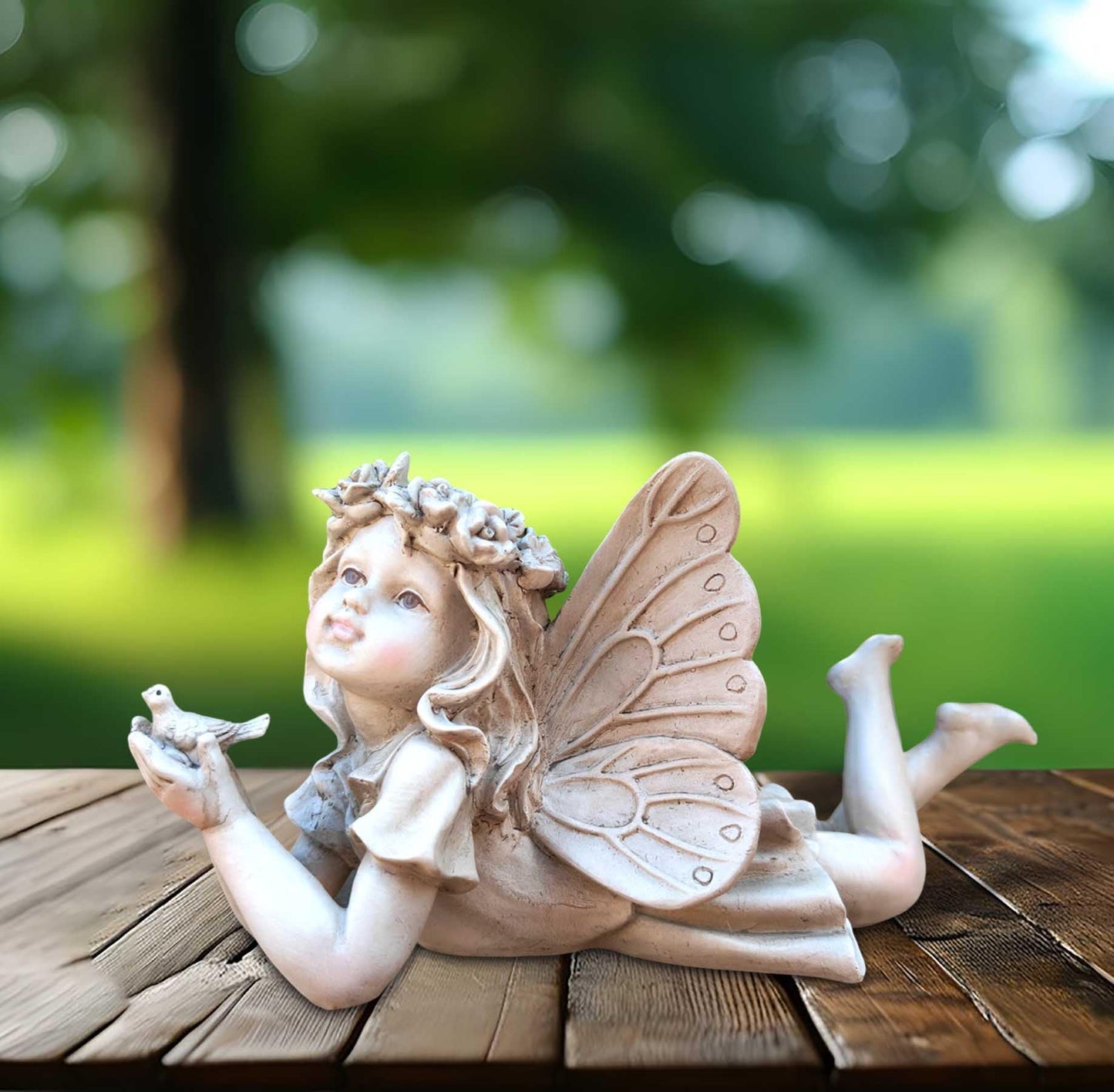 Fairy Garden Decor - Angel Holding a Bird Garden Statues for Outside, Resin Fairies for Fairy Garden, Cute Yard Ornaments Outdoors, Ideal Gifts for Mom and Grandma, 11” Width