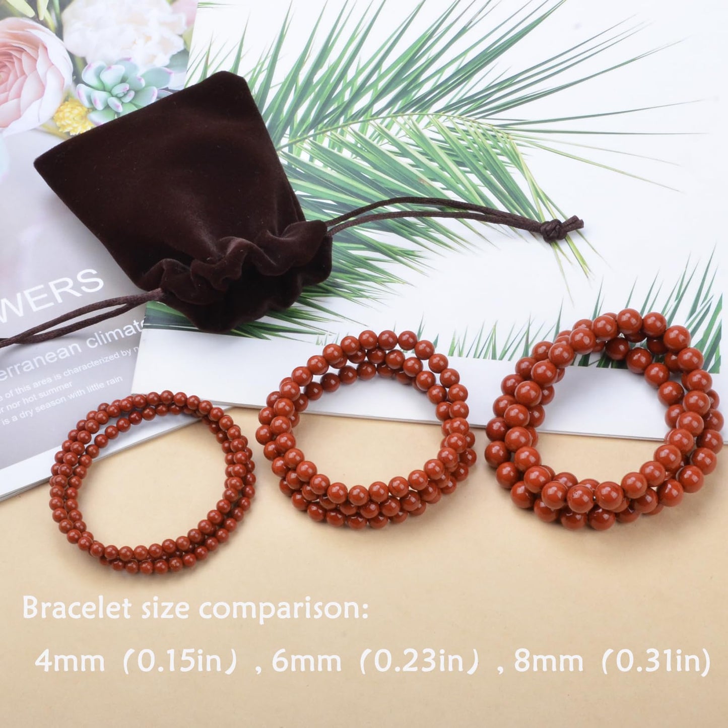 CHCCOYE 4mm Natural Healing Gemstone Bracelet Handmade Yoga Stretch Elastic Bracelet Stress Relief Crystal Jewelry for Men and Women (4mm, Red Jasper)