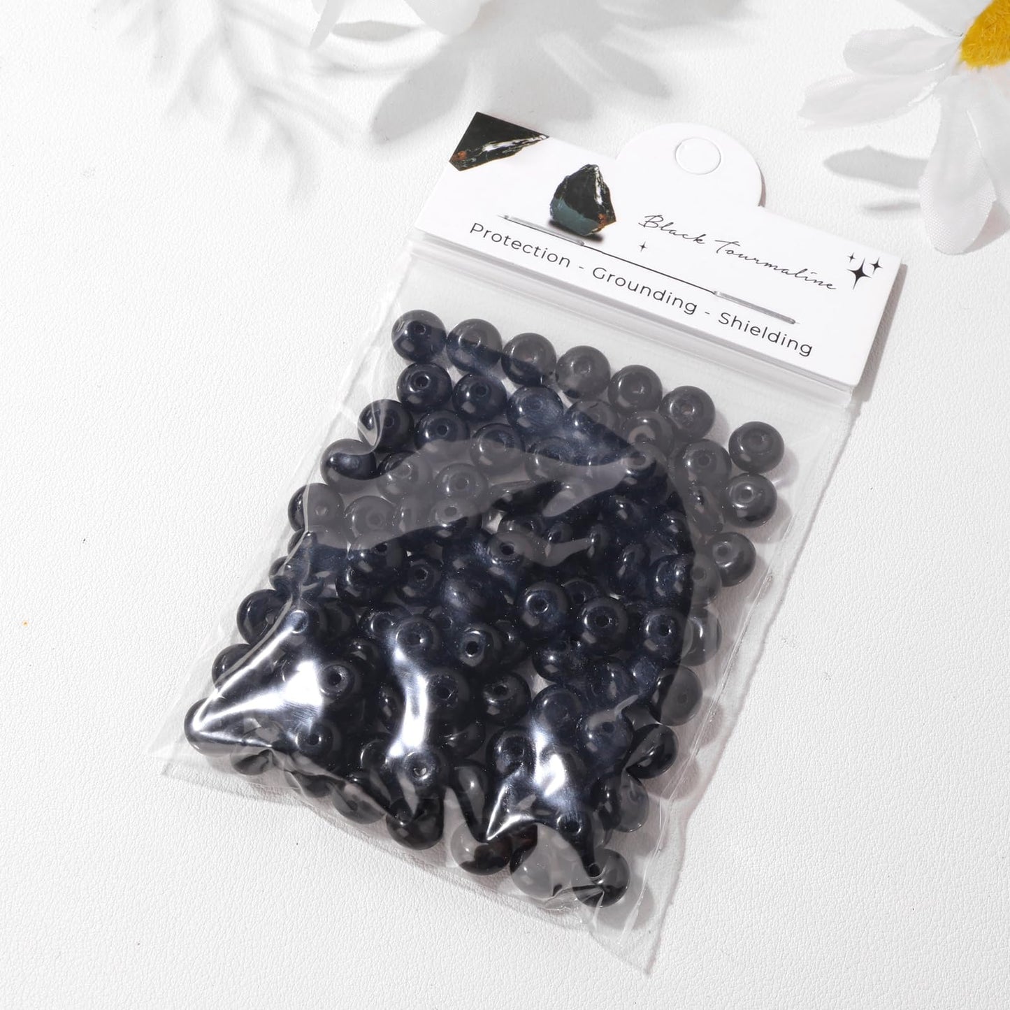 Raicegs 100pcs 5×8mm Rondelle Black Tourmaline Beads Natural Gemstone Beads Abacus Disk Stone Loose Beads for Jewelry Making DIY Bracelets Necklace