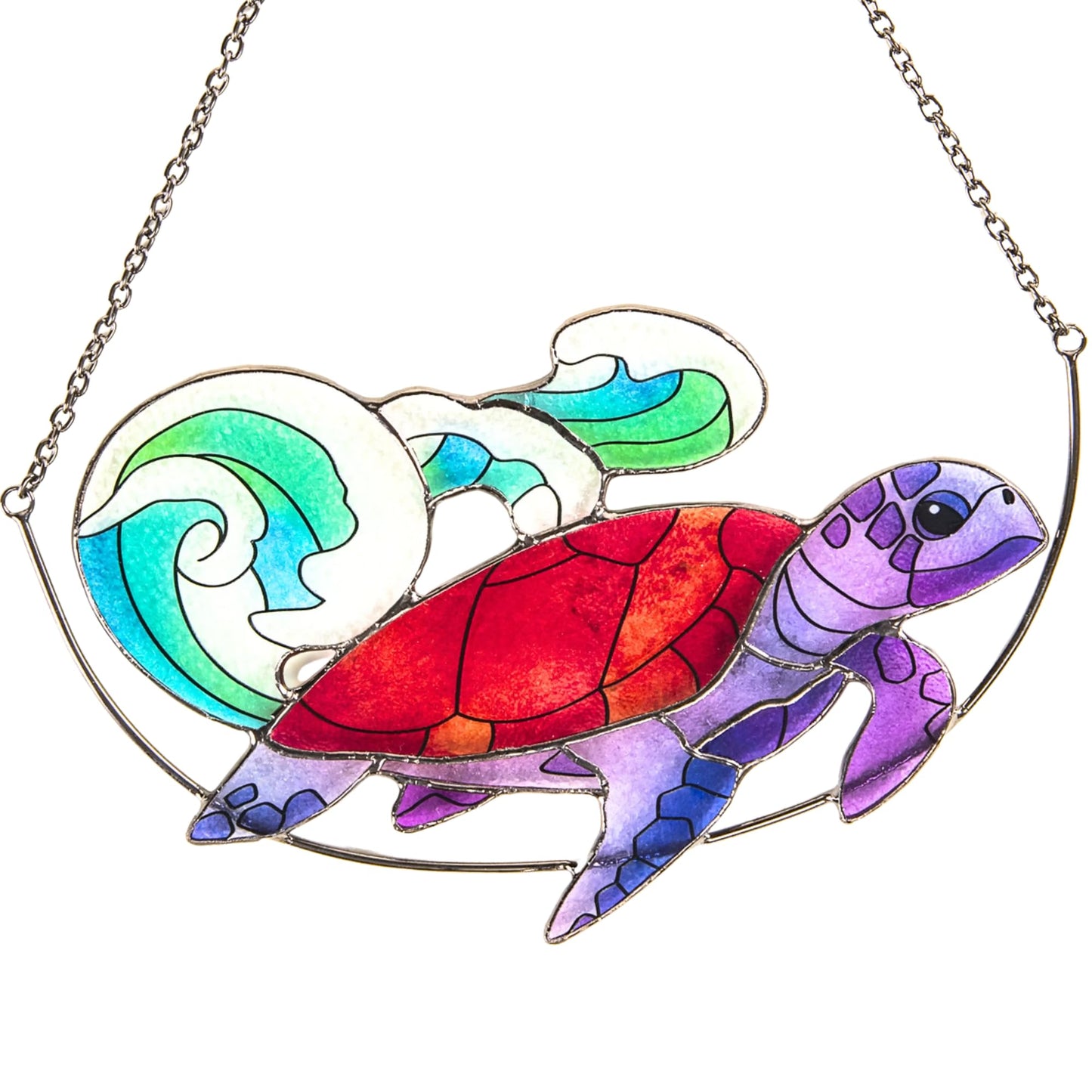 Sea Turtle Stained Glass Window Hanging, Ocean Sea Life Sun Catchers Indoor Panel, Nautical Suncatcher Decor for Home, Wall, Garden, Coastal Ornament Gift for Women, Beach Lovers