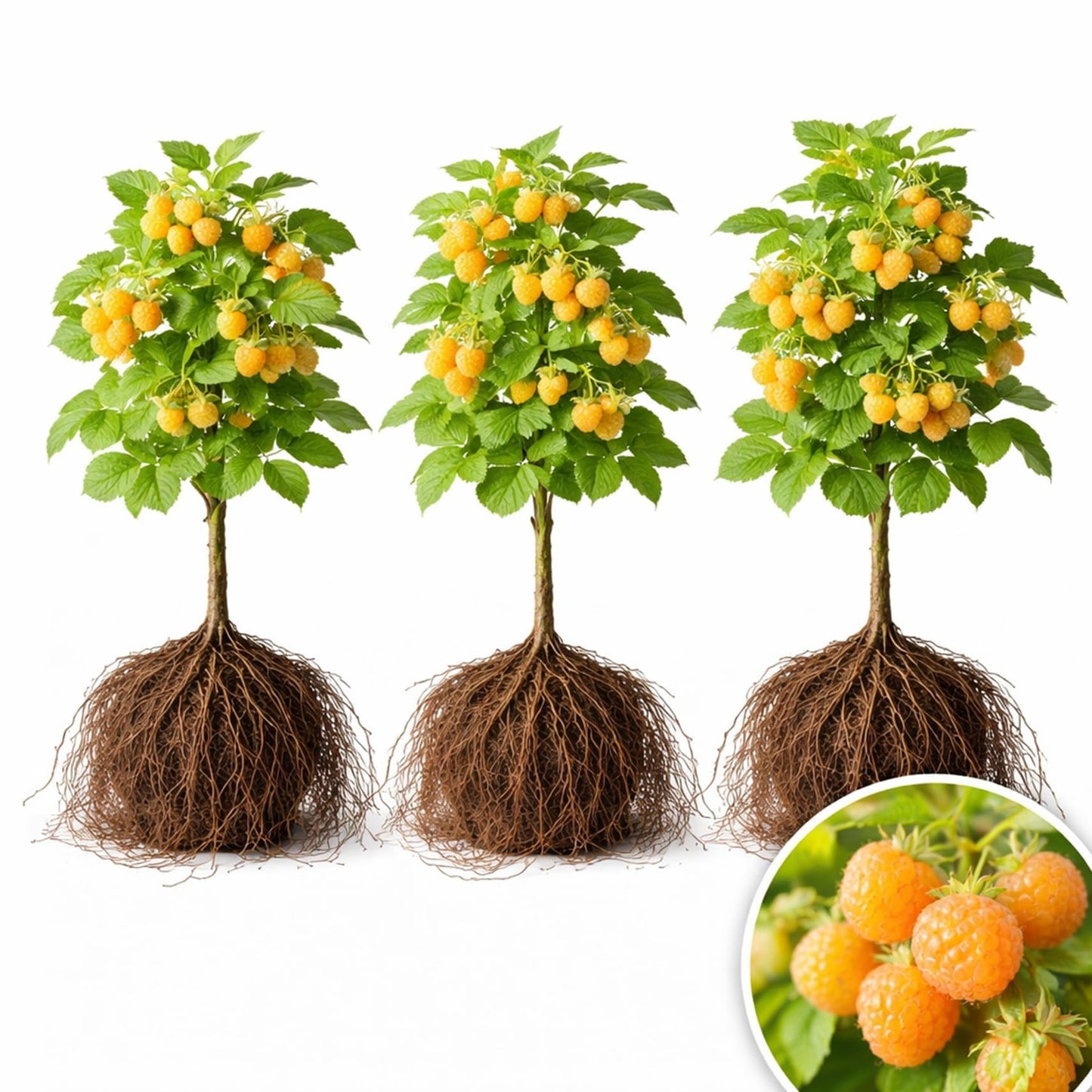 3 Gold Raspberry Plants – Live Fruit Bush (Rubus idaeus) – Sweet Yellow Heirloom Raspberries – High Yield Berry Plant for Outdoor Gardens - Easy to Grow Delicious Fruit (3 Rooted Plants)