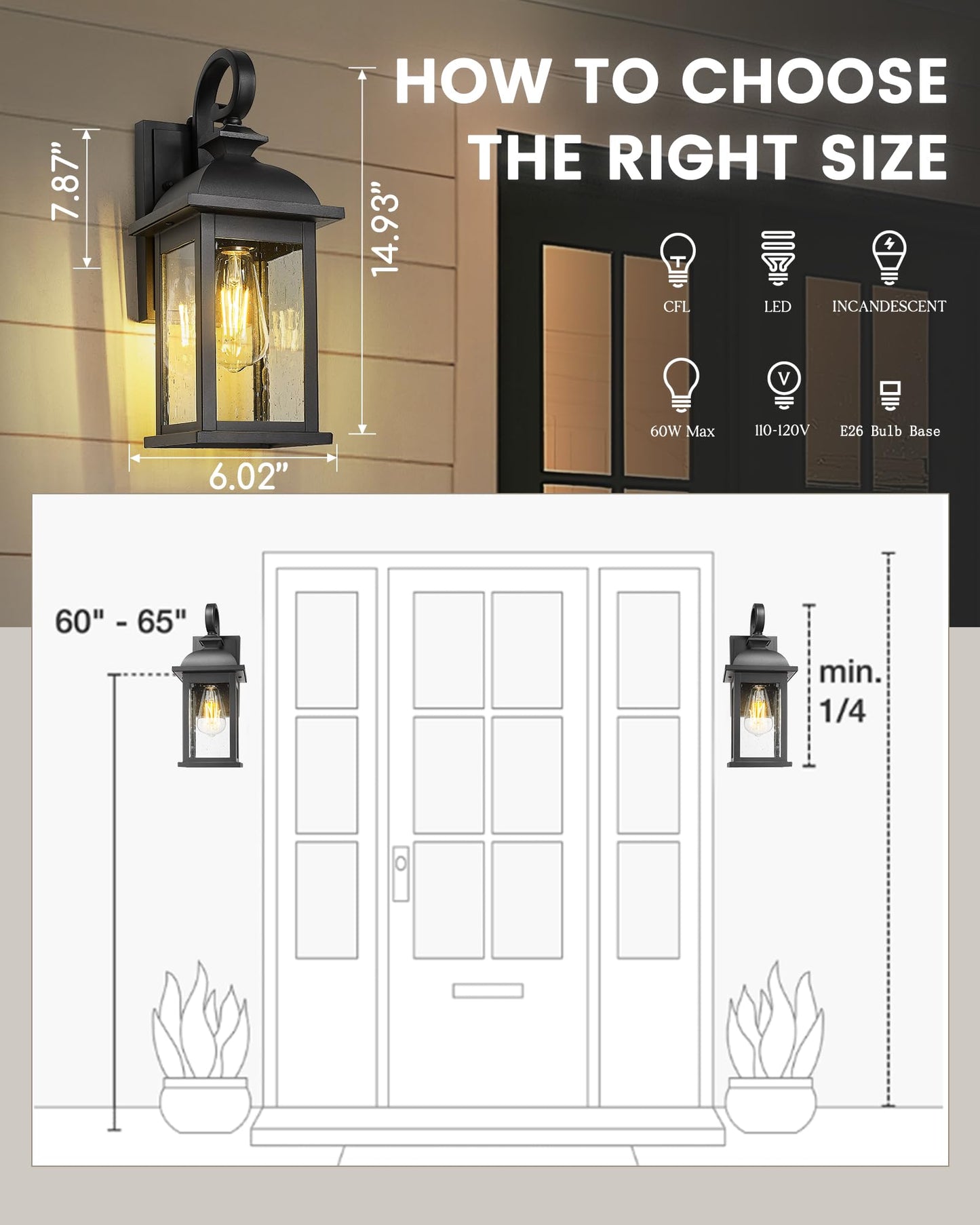 FEMILA Exterior Wall Sconce, 2 Packs Outdoor Waterproof Wall Lights Fixture, E26 Socket Wall Lantern for Porch, Anti-Rust Matte Black Finish with Seeded Glass Lampshade, 4FD54B-2PK BK