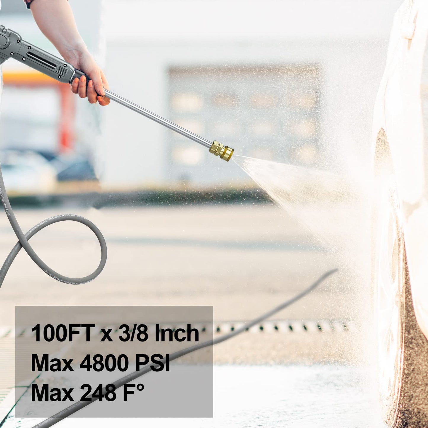 Heliwoo 3/8'' Pressure Washer Hose 50 FT, Hot and Cold Water Power Washer Hose Max 248°F, Commercial Industrial Grade Steel Wire Braided Kink Proof Extension Hose with 3/8 Quick Connect 4800 PSI