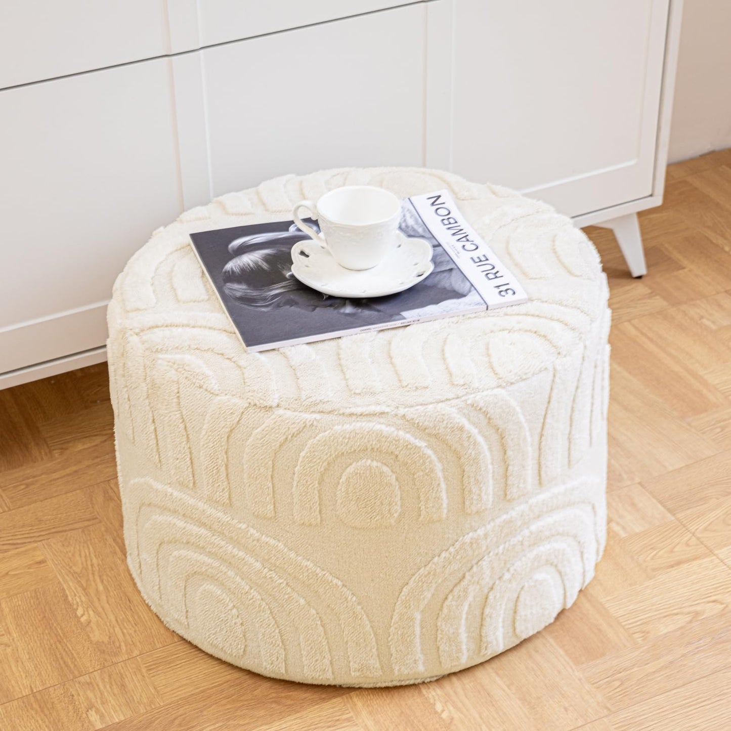 Asuprui Plush Fabric Ottoman Footrest – 20"x14" Soft Foam Pouf with Removable Cover Perfect for Living Room, Bedroom & Dorm(Linen)