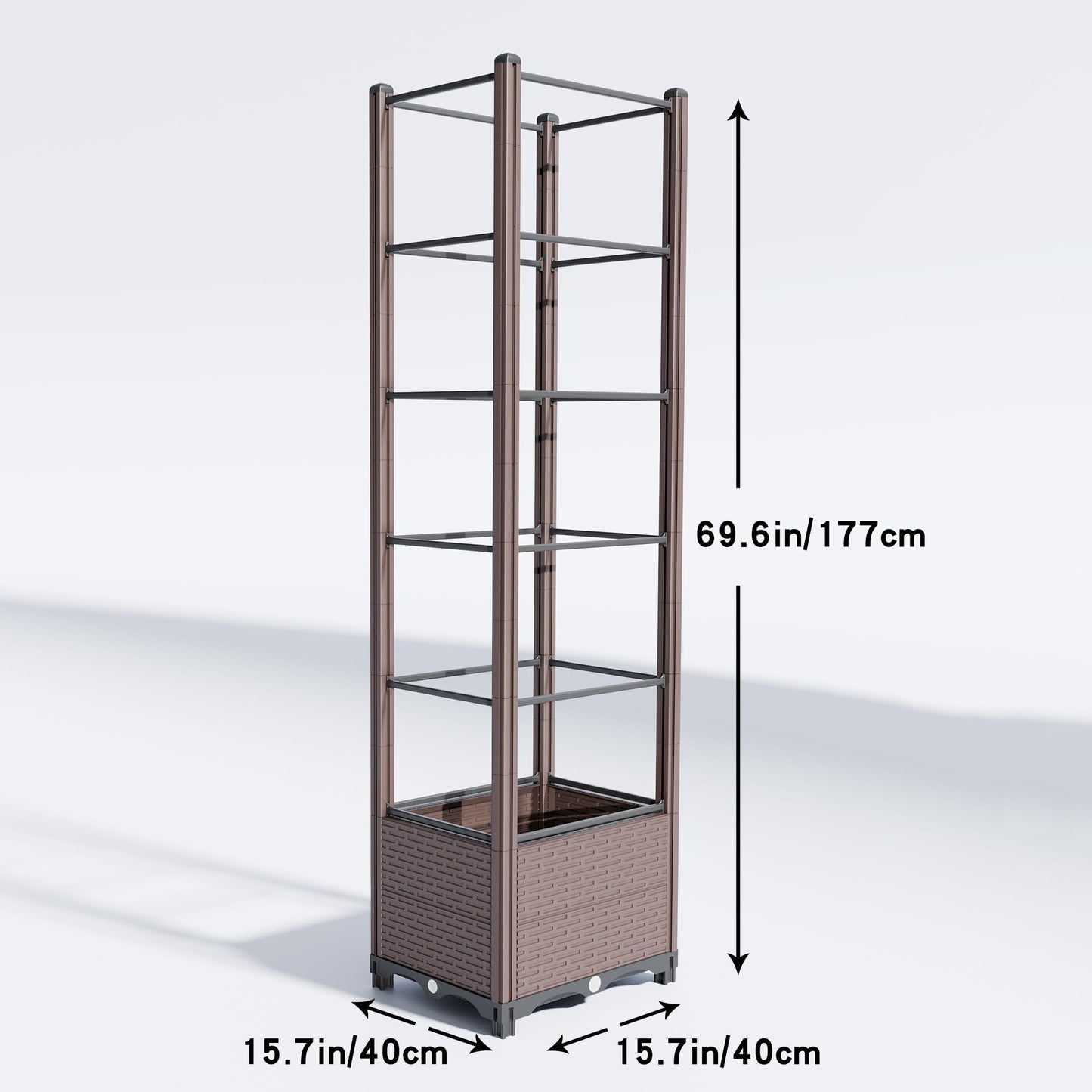 Raised Garden Bed with Trellis for Tomatoes, 10.5 Gal Planter Box Outdoor, 69.69" Tall Flower Planter with Tomato Cage, 15.7" Elevated Garden Bed for Vegetables, Climbing Plants & Flowers (Brown)