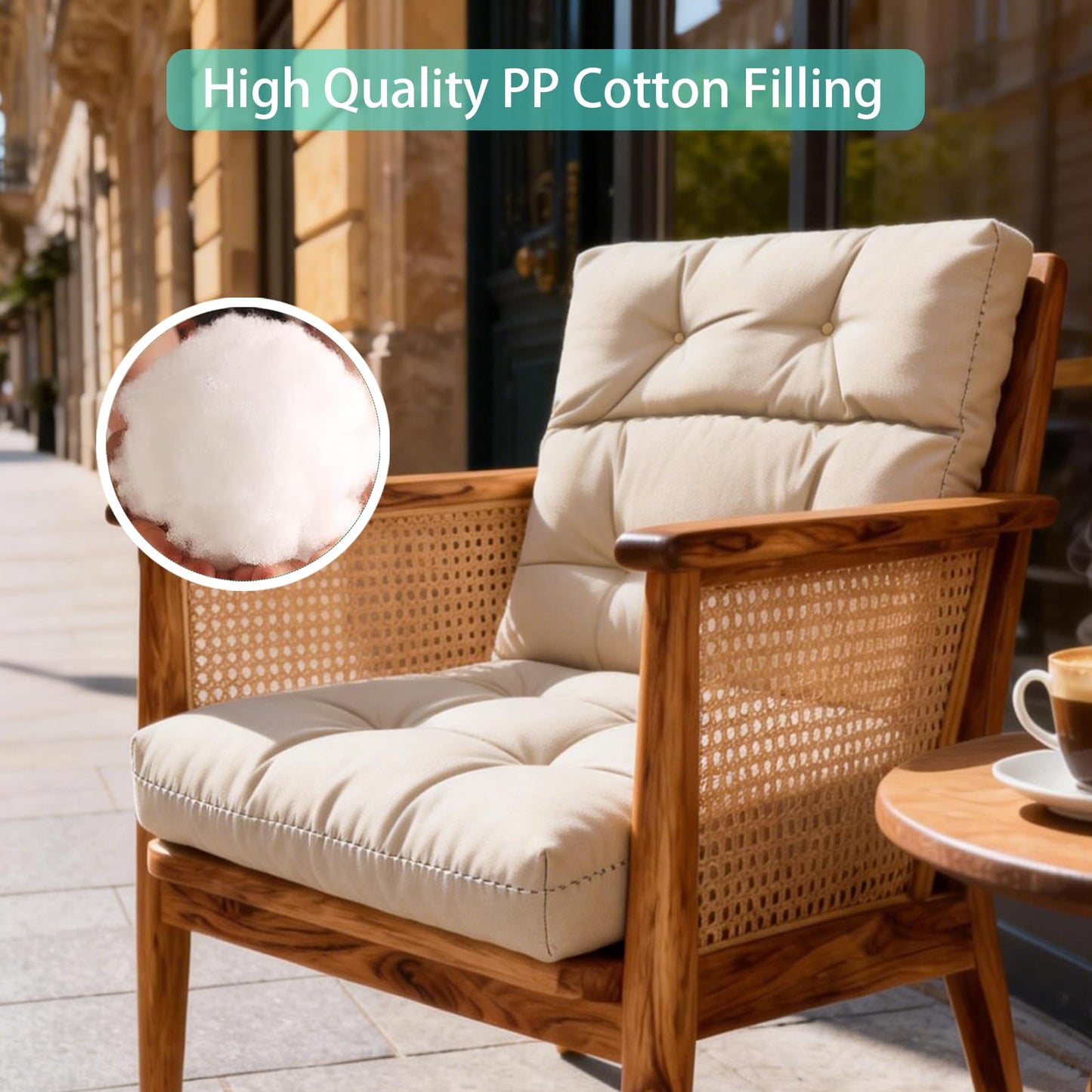 GarPad Outdoor Indoor High Back Patio Chair Cushions 22 * 22 in Tufted Outdoor with Ties, Seat Back Chair Cushion for Adirondack Rocking Patio Furniture-Creaw Set of 2