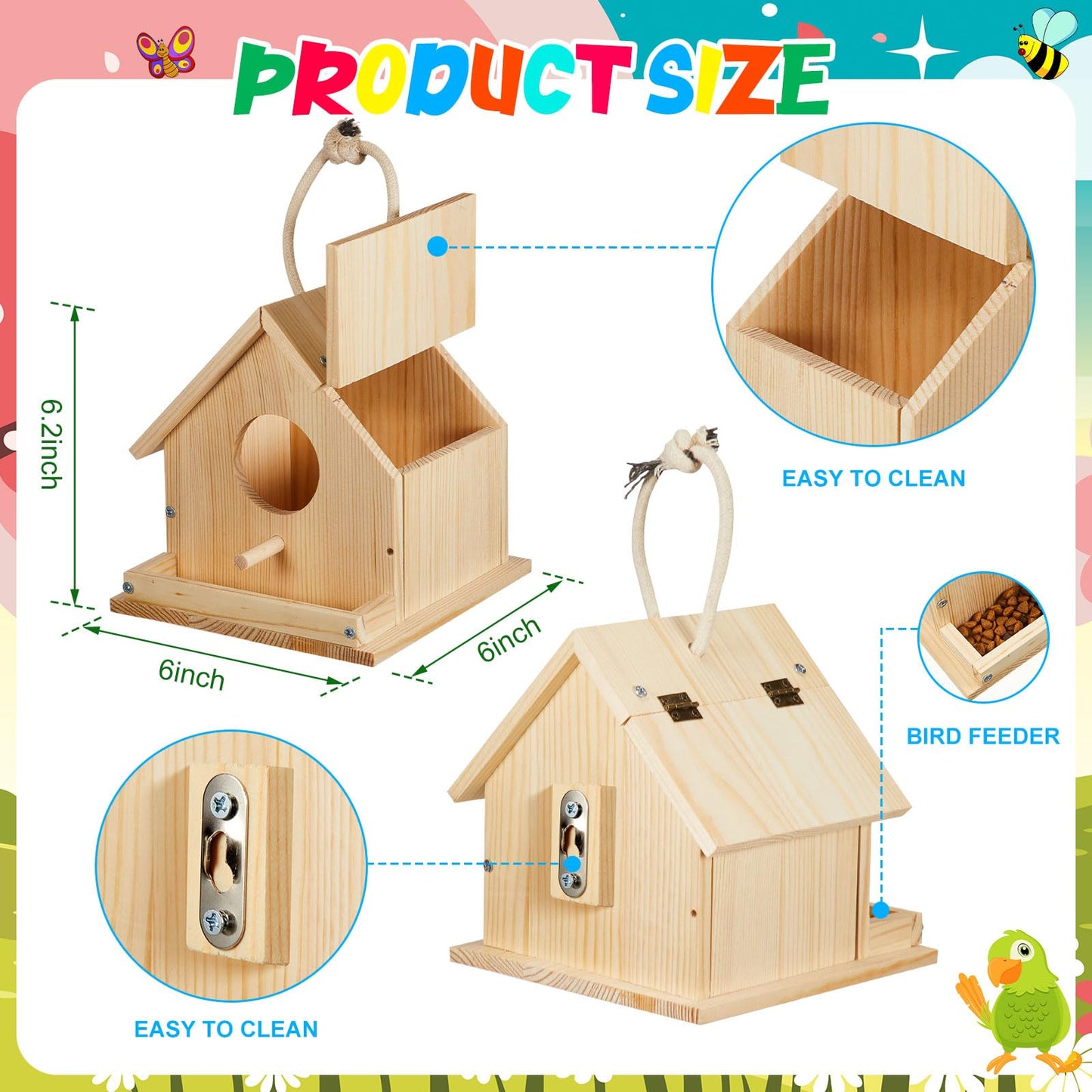 Liliful 2 Sets Wooden DIY Birdhouse Kit, Unfinished Bird Houses with Paints and Paintbrushes, Bird Feeder Craft Arts for Kids Ages 4-8, 8-12, Classroom Activity and Adults Wooden Craft Gifts