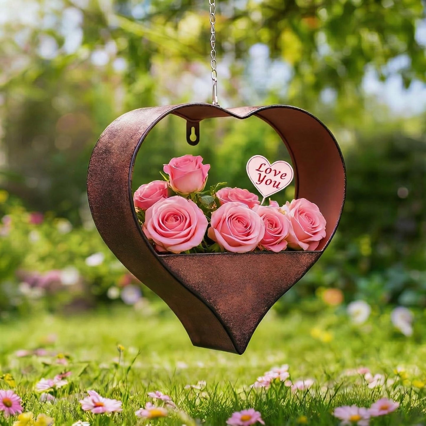 Philodwell Metal Plant Hangers Indoor and Outdoor: Easter Gifts for Mom Women Her Wife Garden Lovers Birthday - Heart Shape Hanging Planters for Window Wall Living Room Office Decor(Rustic)