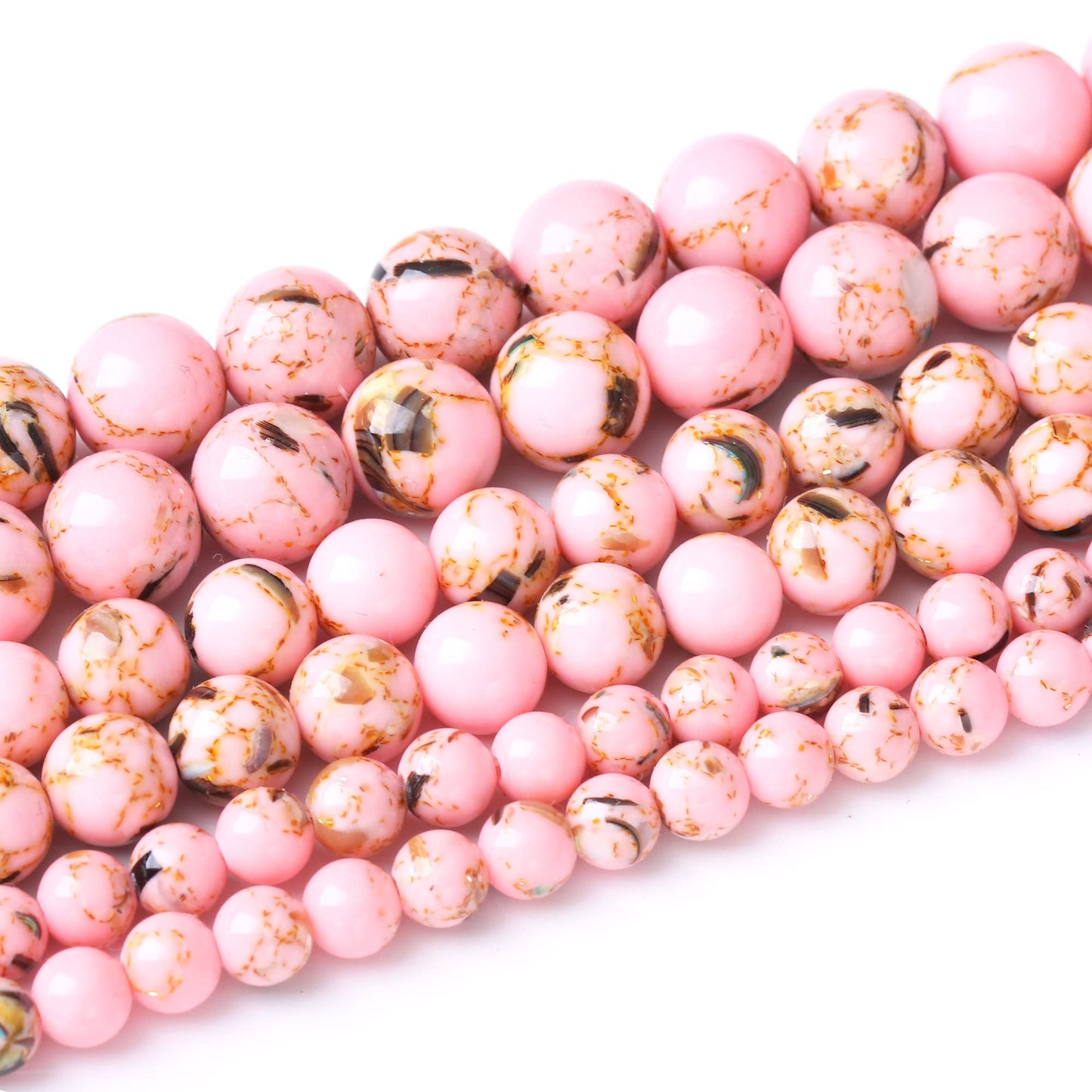 10MM Pink Shell Turquoises Round Loose Beads Natural Gem Beads Crystal Energy Stone Beads for Jewelry Making DIY Bracelet Necklace