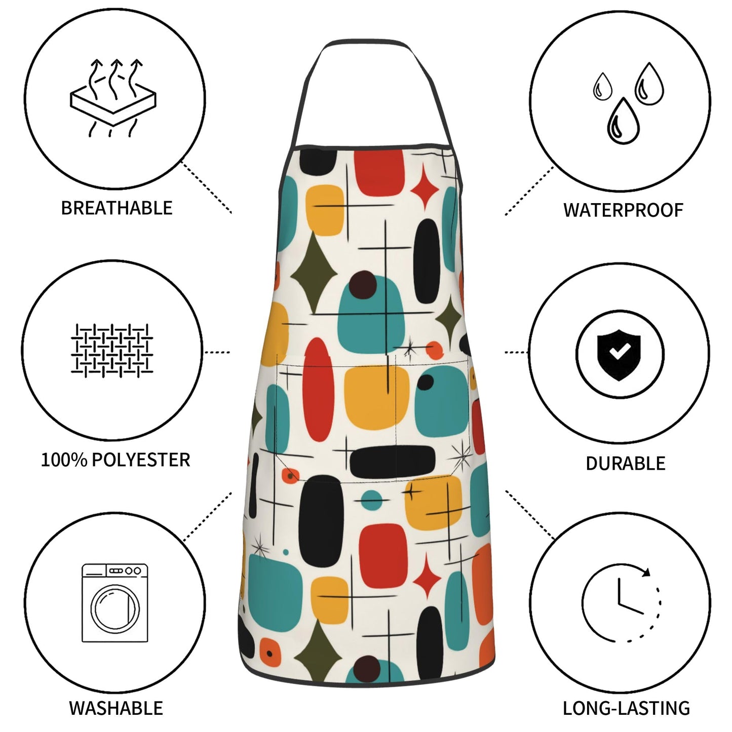 Mshutbna Mid Century Modern Kitchen Aprons for Men with Pockets Chef Apron for Women Cooking Gardening Baking Server Waitress