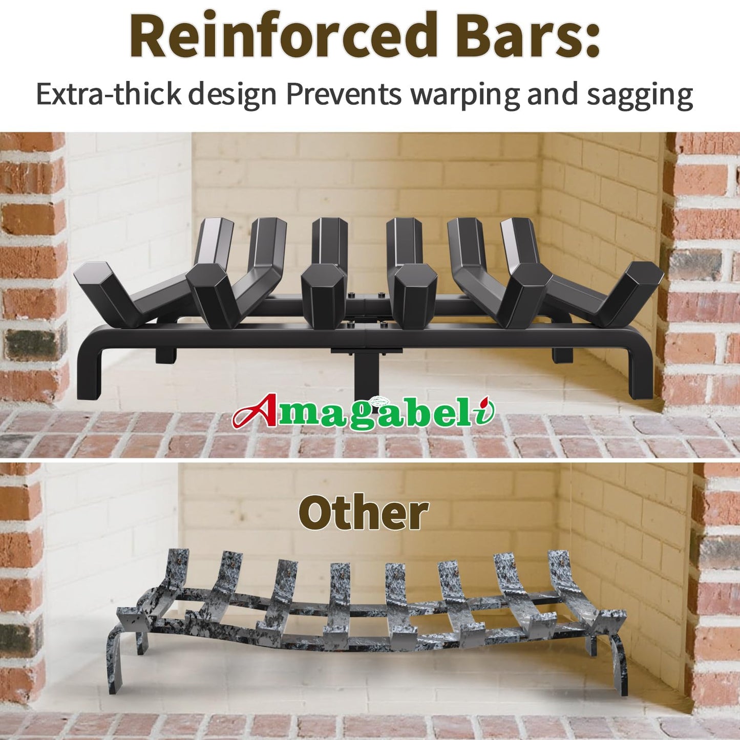 AMAGABELI GARDEN & HOME Fireplace Grate Log Holder 24 Inch Firewood Burning Rack Heavy Duty Wrought Iron Solid Steel for Chimney Hearth Fire Pit Outdoor Kindling Tools Wood Stove Accessories