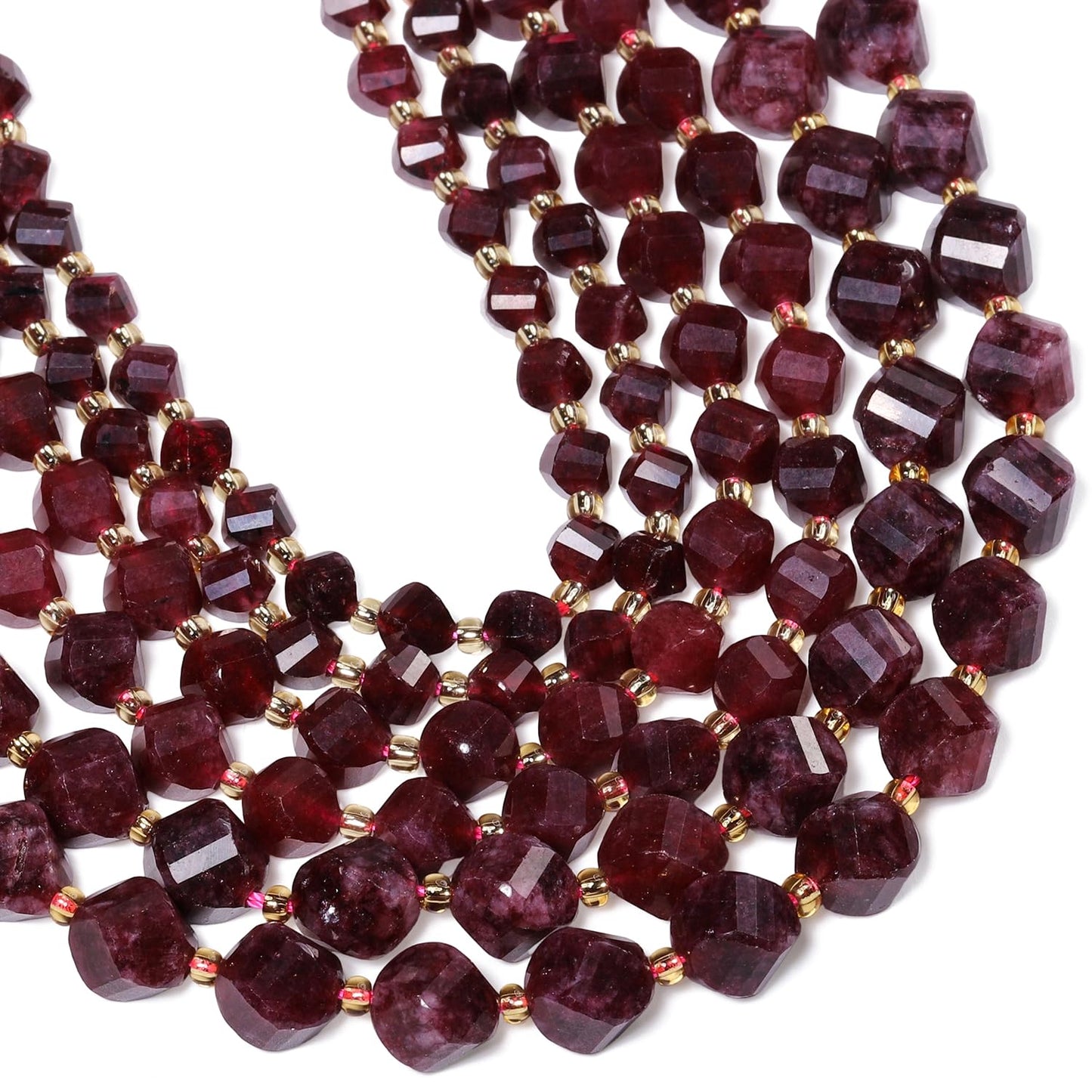 Yochus 42pcs Natural Garnet Stone Beads for Bracelet，2strands 6mm Facted Twist Loose Gemstone Beads for Jewelry Making DIY Craft Necklace Earring