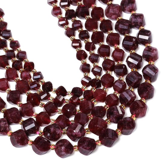 Yochus 42pcs Natural Garnet Stone Beads for Bracelet，2strands 6mm Facted Twist Loose Gemstone Beads for Jewelry Making DIY Craft Necklace Earring