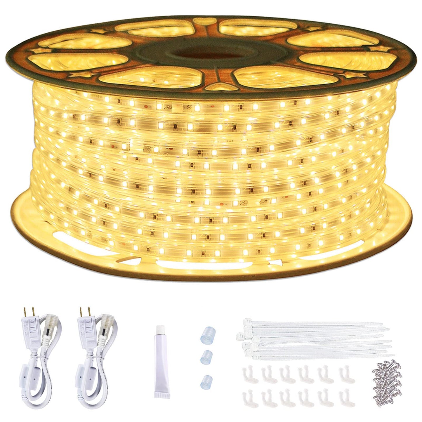 SURNIE 150ft Flat Outdoor Rope Lights Waterproof: 110V Cool Warm White LED Strip Light - Cuttable Connectable Lights for Deck Patio Stairs Backyards Commercial Decor Lighting, Not Tube Rope