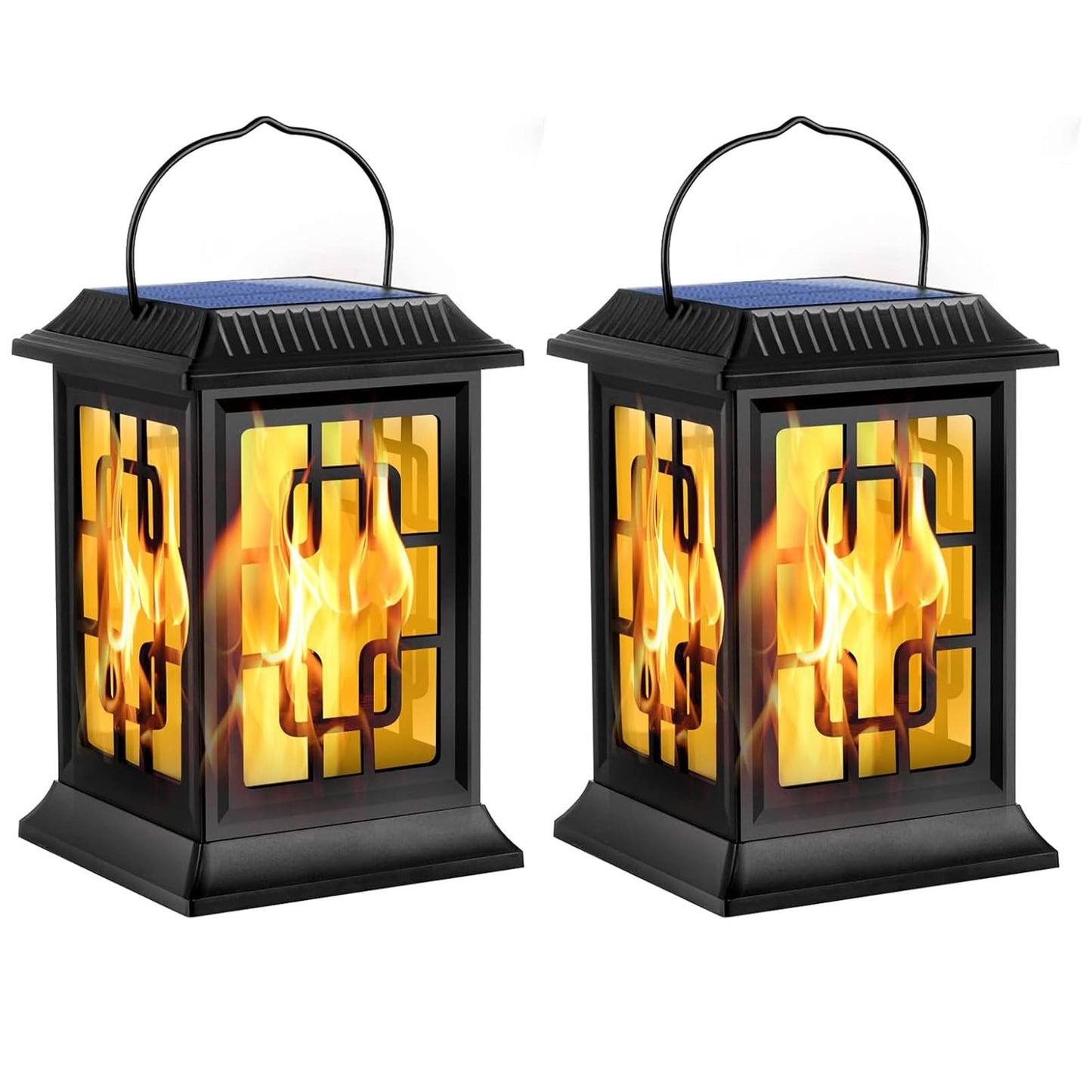 Ambaret Flickering Solar Lantern Outdoor, Waterproof Hanging Flame Solar Powered Lantern for Pathway, Tabletop, Patio, Garden Decoratives (2 Pack)