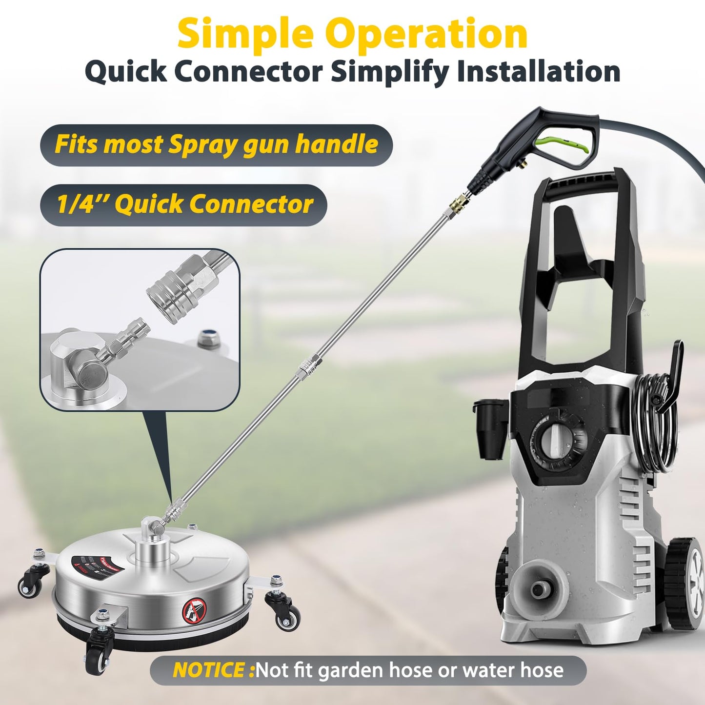 Dalmbox 14" Pressure Washer Surface Cleaner with 4 Wheels, 1/4" Quick Plug, Stainless Steel Housing, 4000 PSI, Pressure Washer Surface Cleaner Attachment for Patio, Courtyard, Concrete, Sidewalks