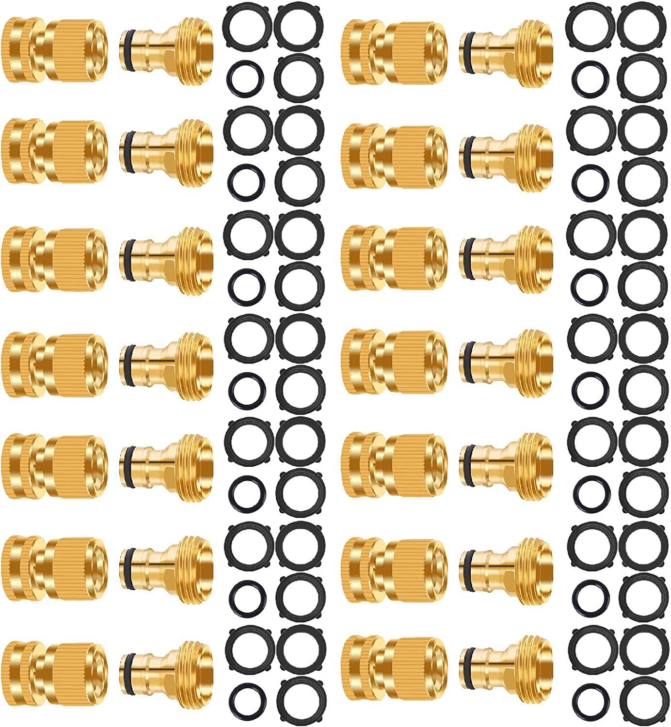 FRQNTKPA Garden Hose Quick Connector, No-Leak 3/4 Inch GHT Thread Fitting Water Hose Female Adapter and Male Adapter, Heavy-Duty Rust Resistant Brass Water Pipe Connect, Easy to Use (14 Pack ）