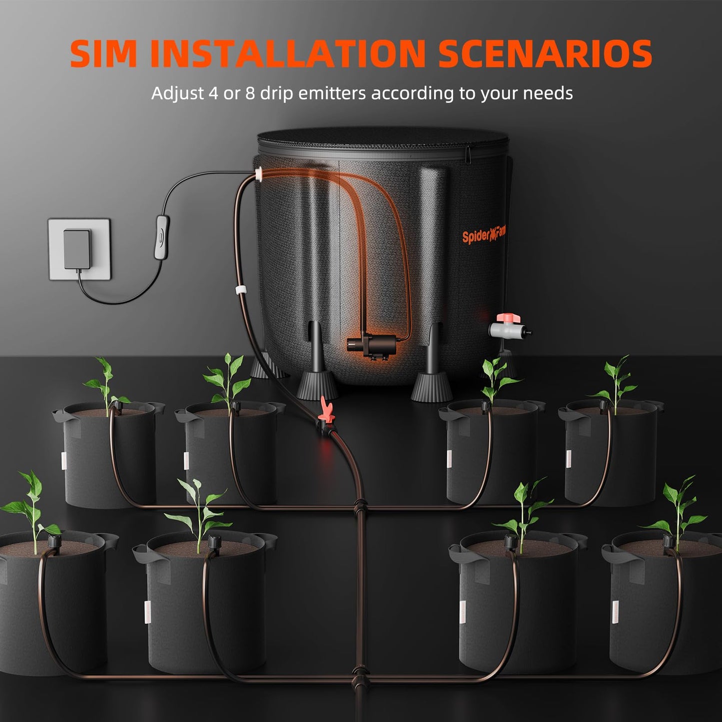 Spider Farmer Auto Drip Irrigation System Kits with 13-Gallon Bucket, 25W Water Pump, Low Water Level Sensor, Complete Indoor Automatic Watering System for Grow Tent/Greenhouse/Lawn